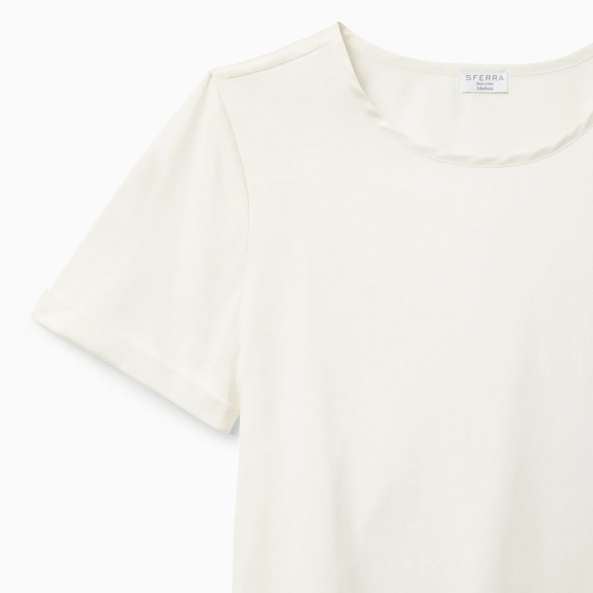 Corner View of Ivory Sferra Caricia Short Sleeve Top