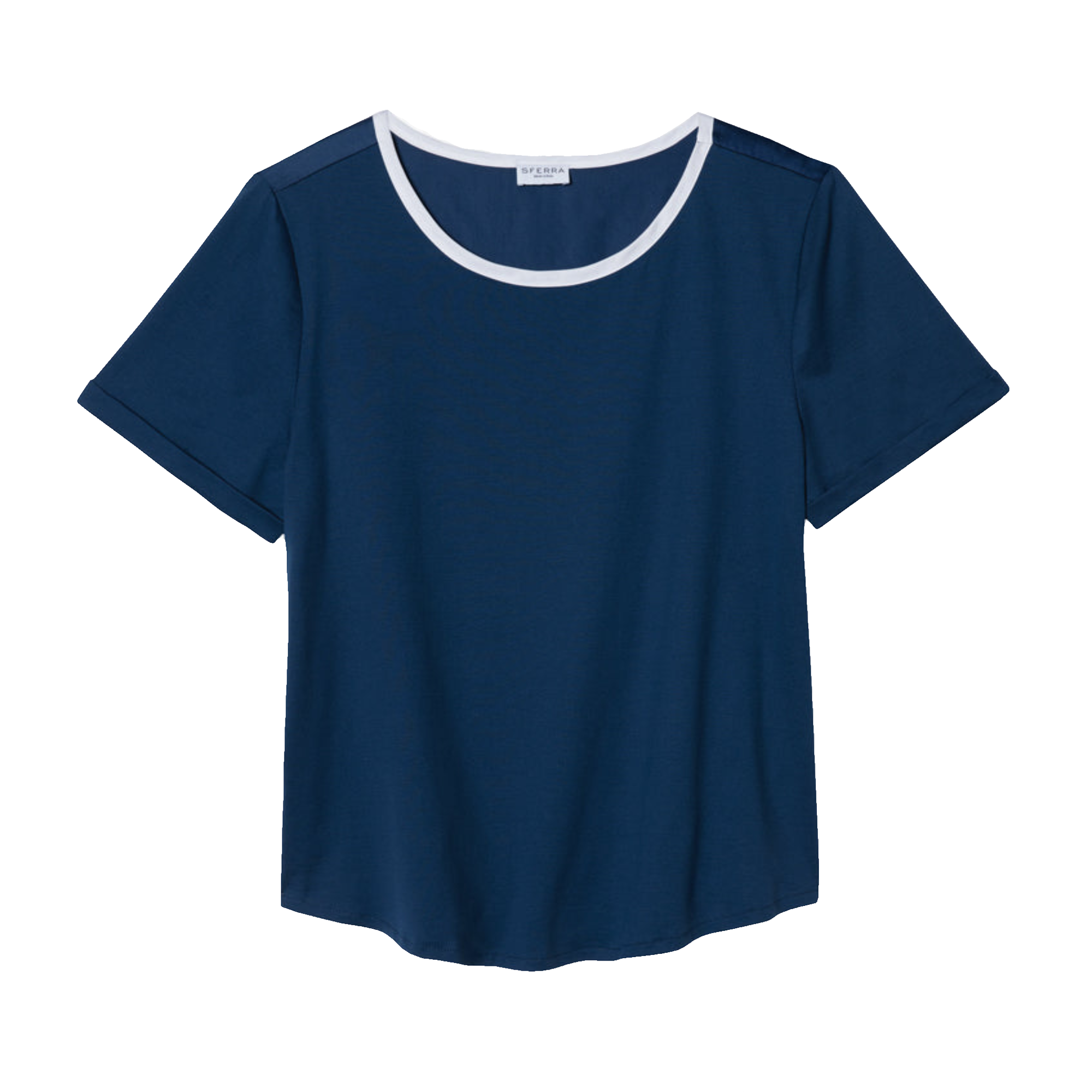 Navy Sferra Caricia Short Sleeve Top against white background