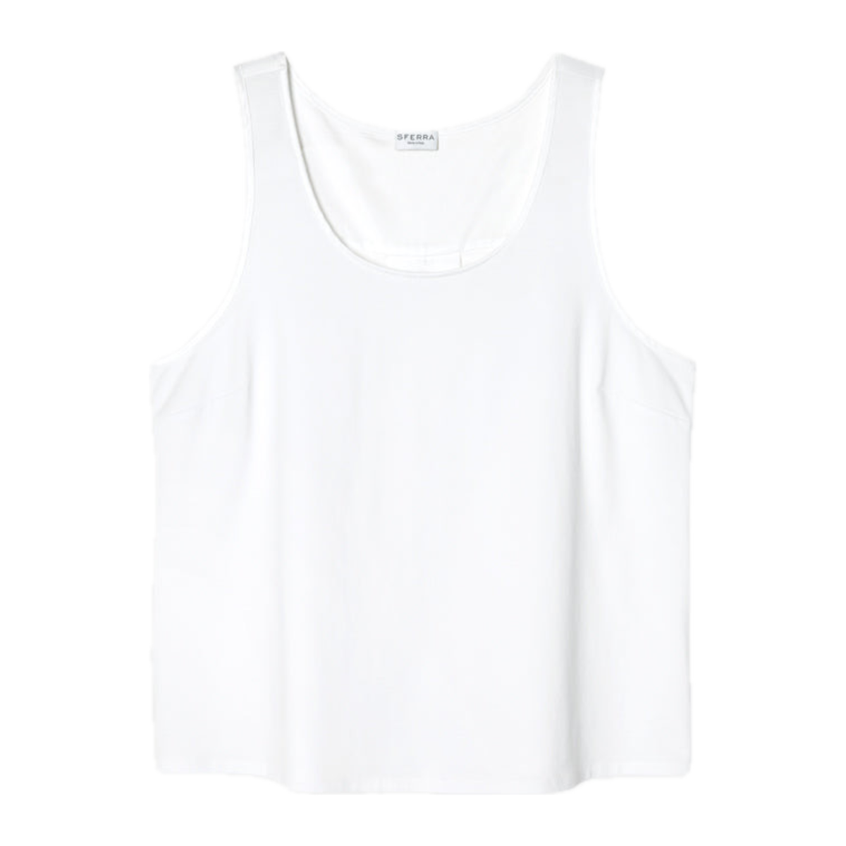 White Sferra Caricia Swing Tank Top against a white background