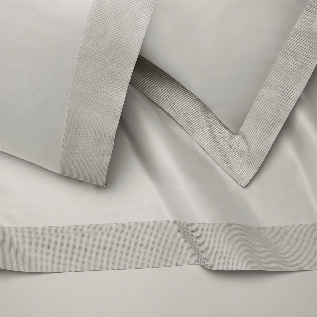 Finishing Detail of Sferra Carlotta Bedding in Color Grey