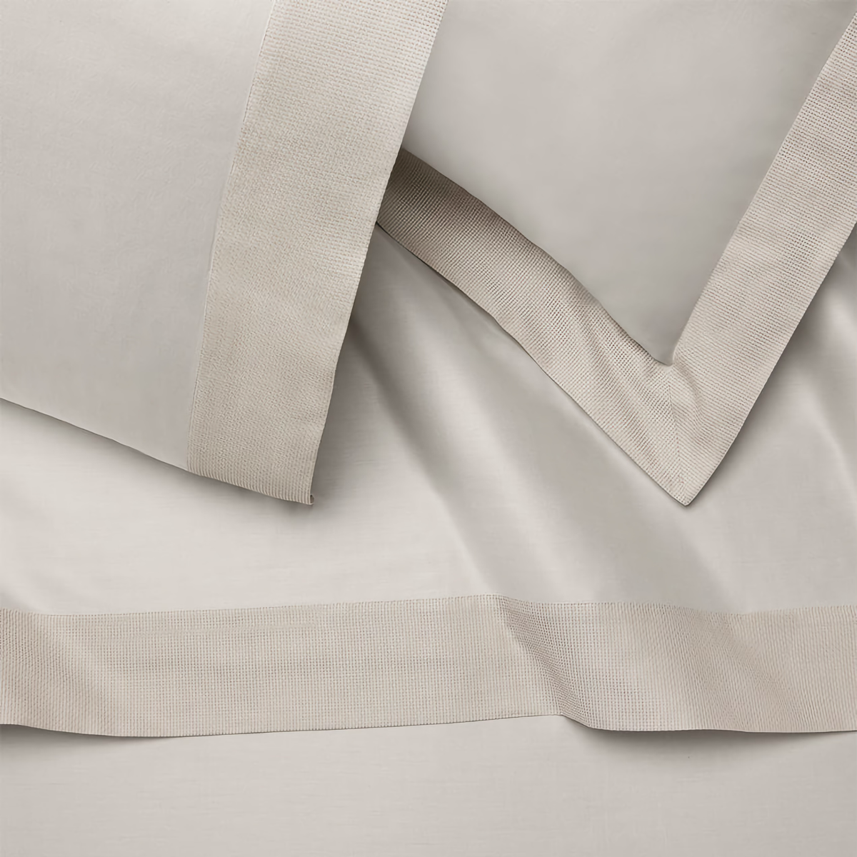 Finishing Detail of Sferra Carlotta Bedding in Color Taupe