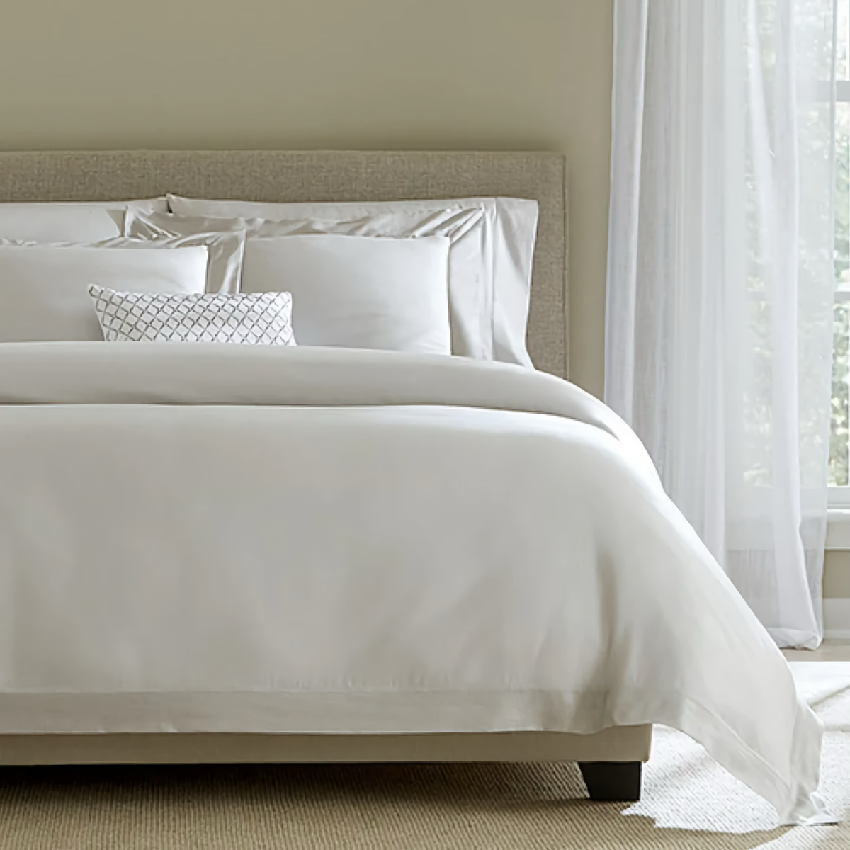 Corner View of Full Bed in Sferra Carlotta Bedding in Color Grey