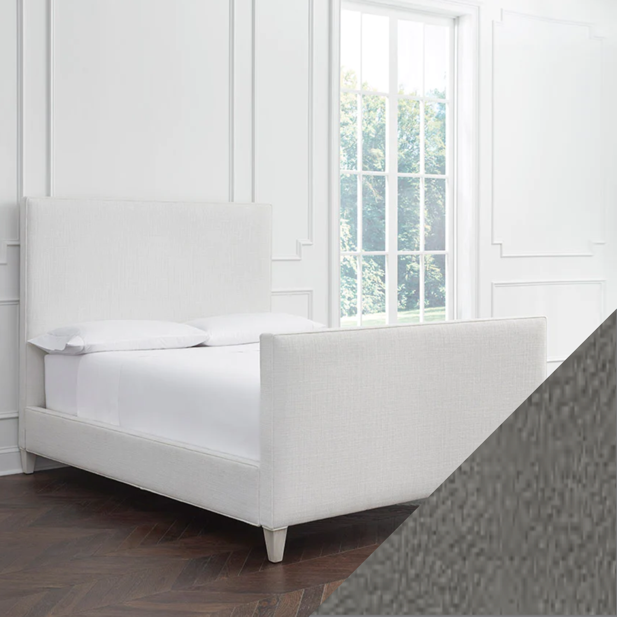 Full Sferra Carolina Upholstered Bed with Ash Swatch