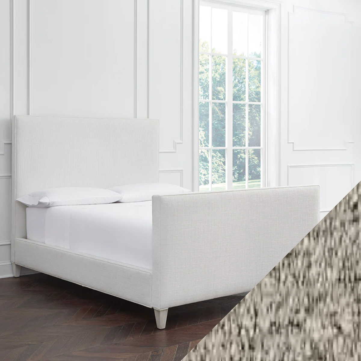 Full Sferra Carolina Upholstered Bed with Pebble Swatch