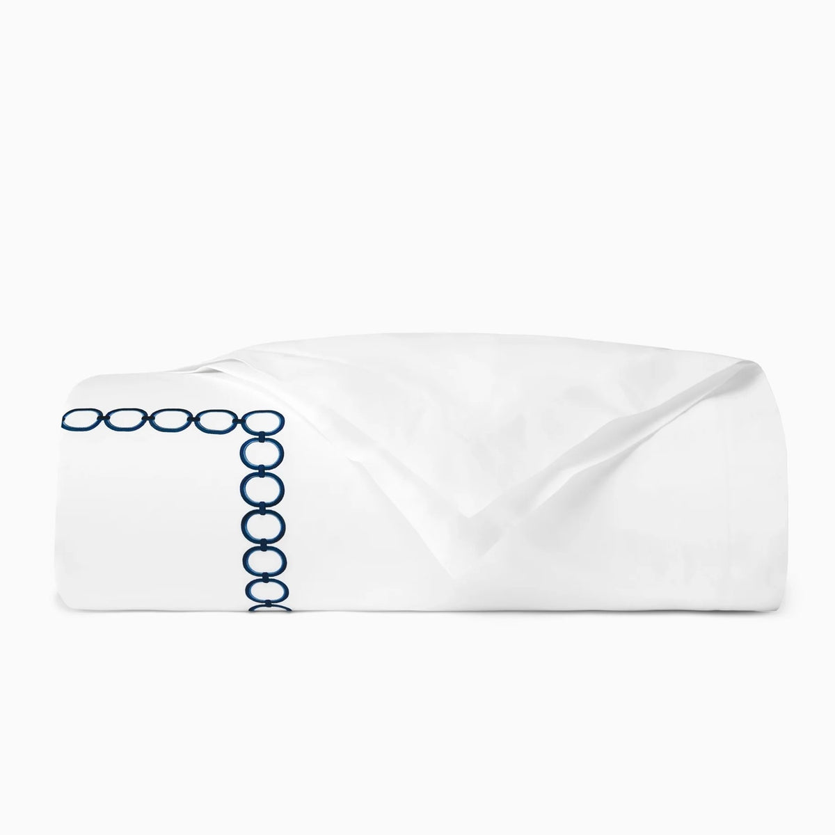Folded Duvet Cover of Sferra Catena Bedding in Color White/Navy