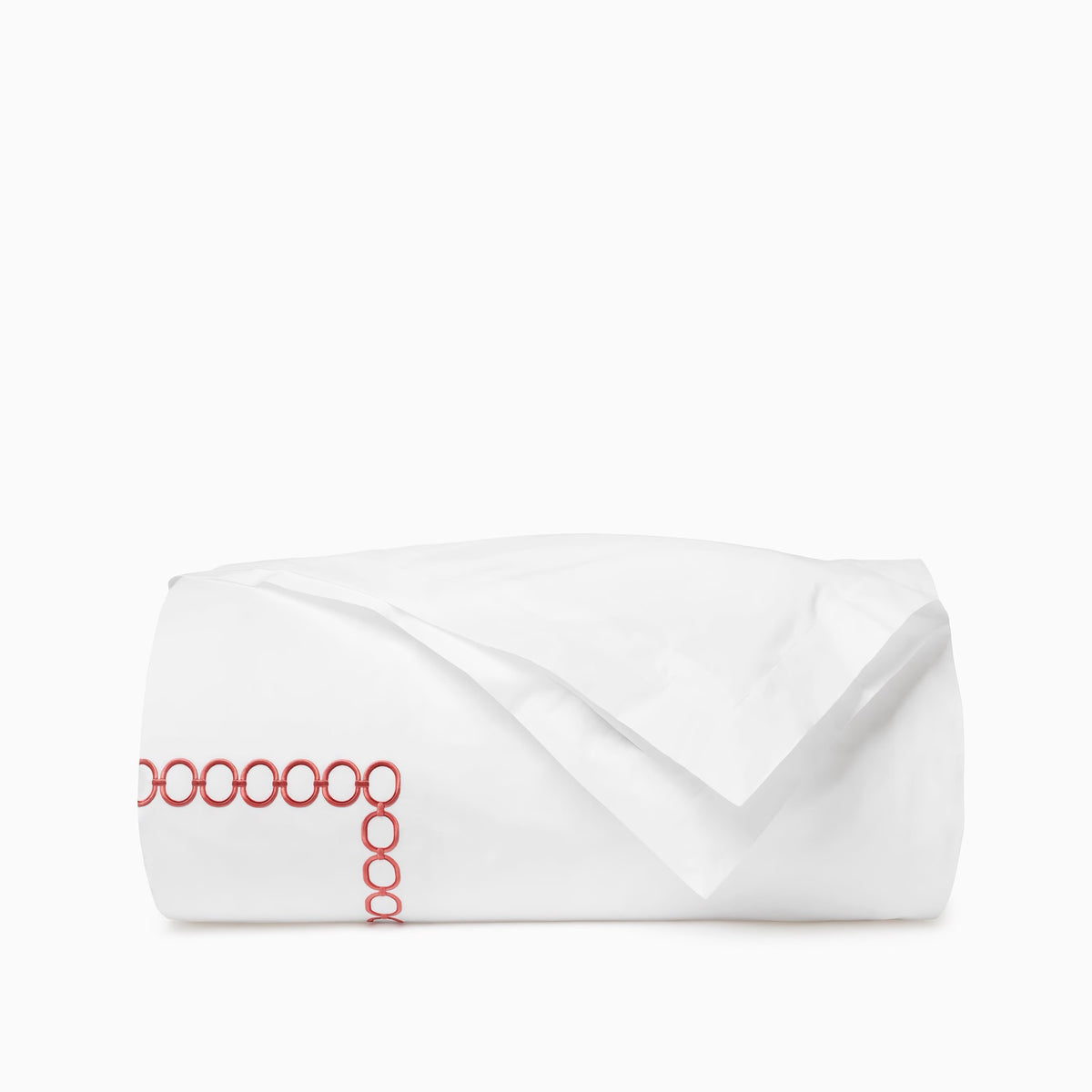 Folded Duvet Cover of Sferra Catena Bedding in White/Persimmon