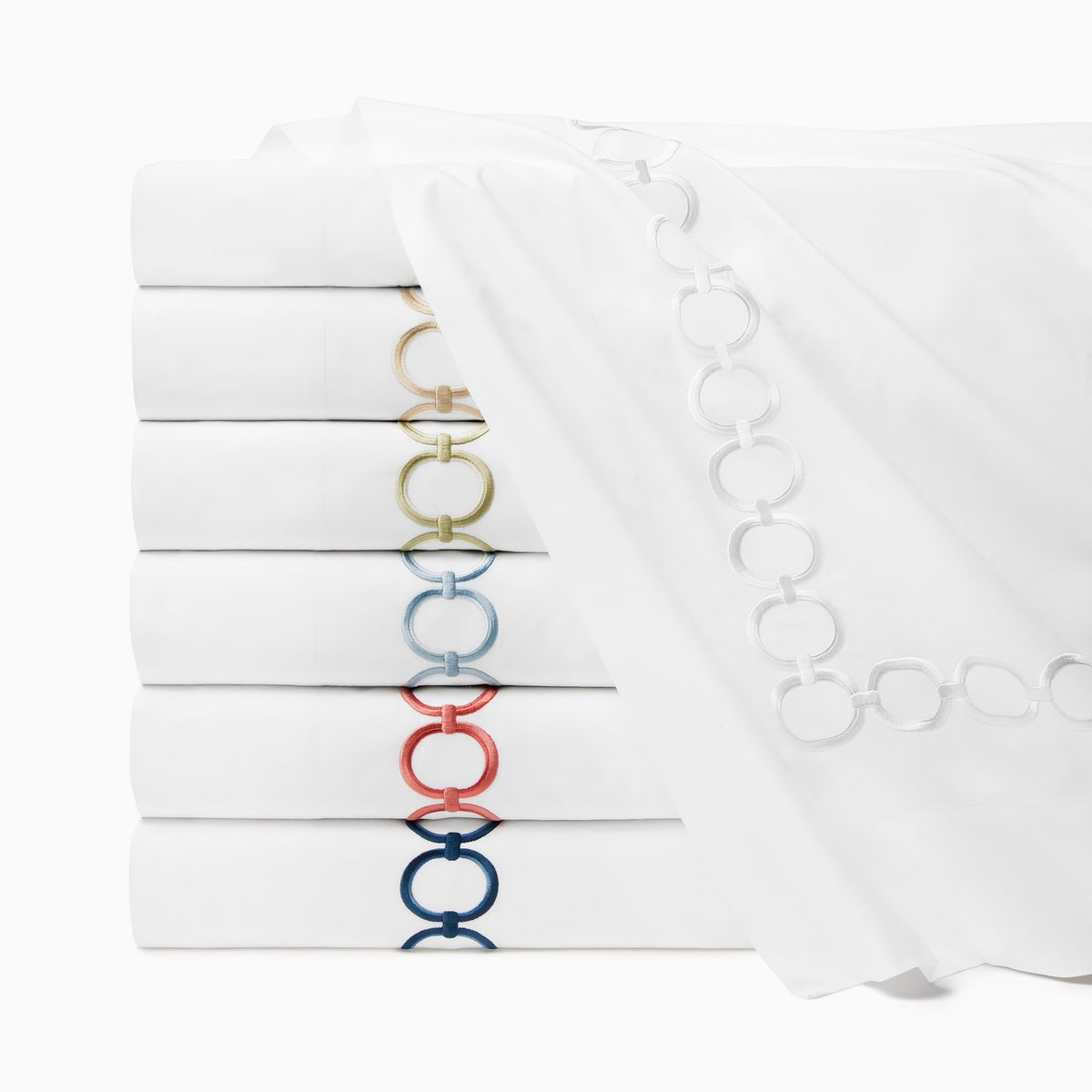 Stack of Sferra Catena Bedding Fine Limen in Fall 2025 colors