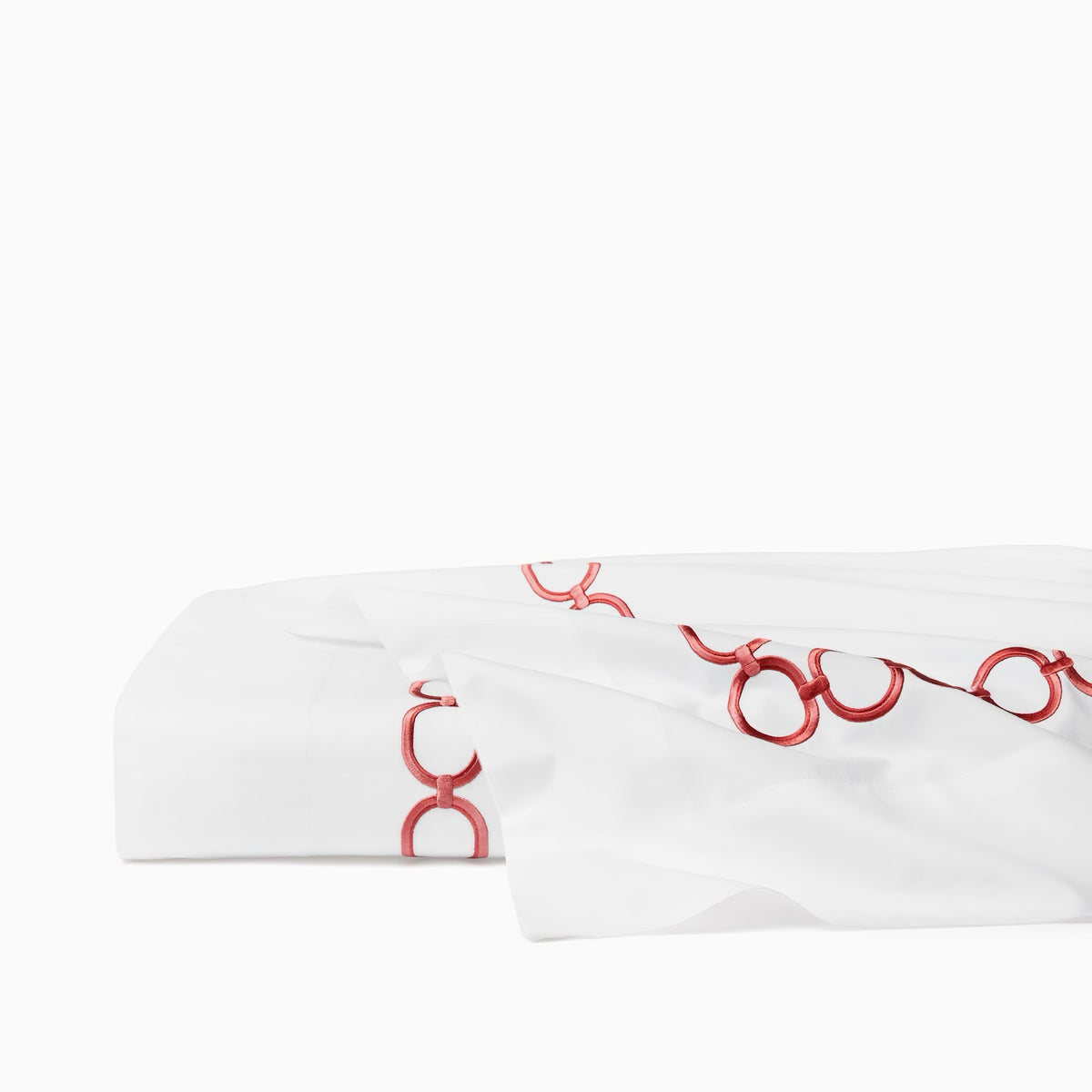 Flat Sheet of Sferra Catena Bedding in White/Persimmon