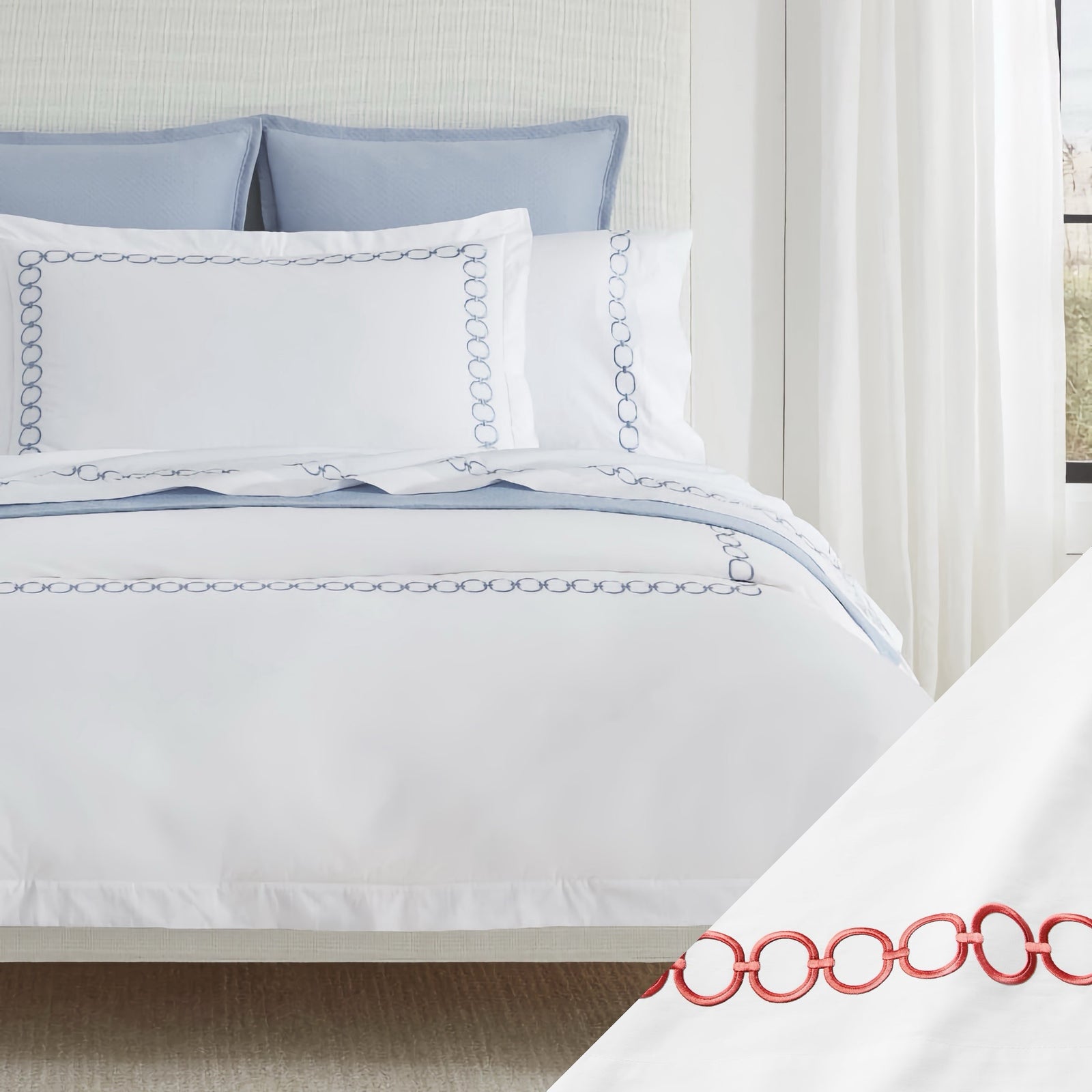 Sferra Catena Bedding with White/Persimmon swatch