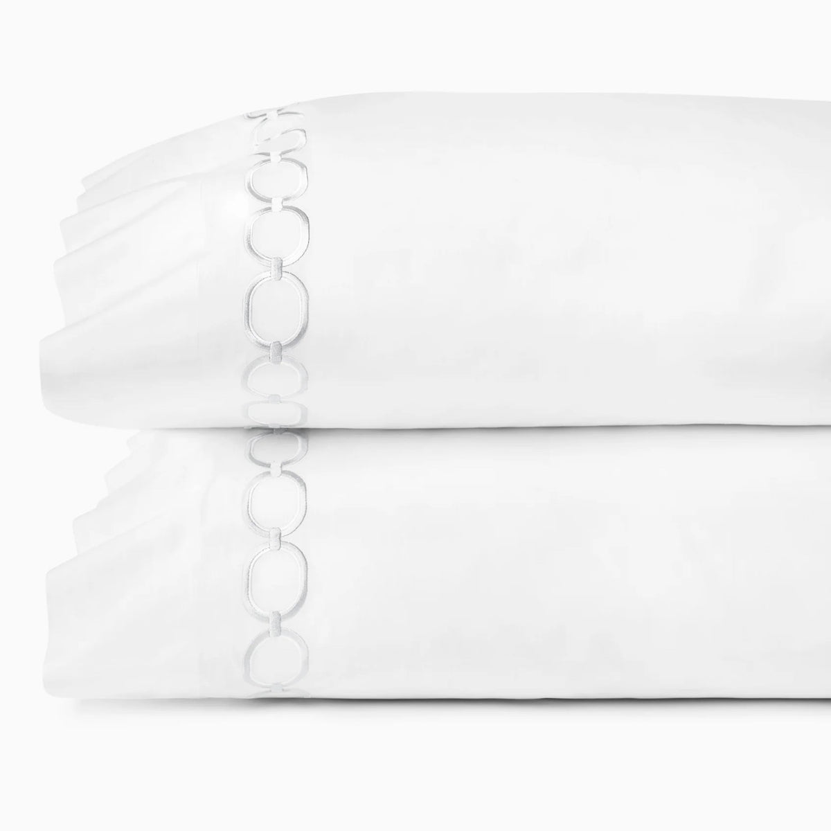 Pair of Pillowcase of Sferra Catena Bedding in Color White/Lunar