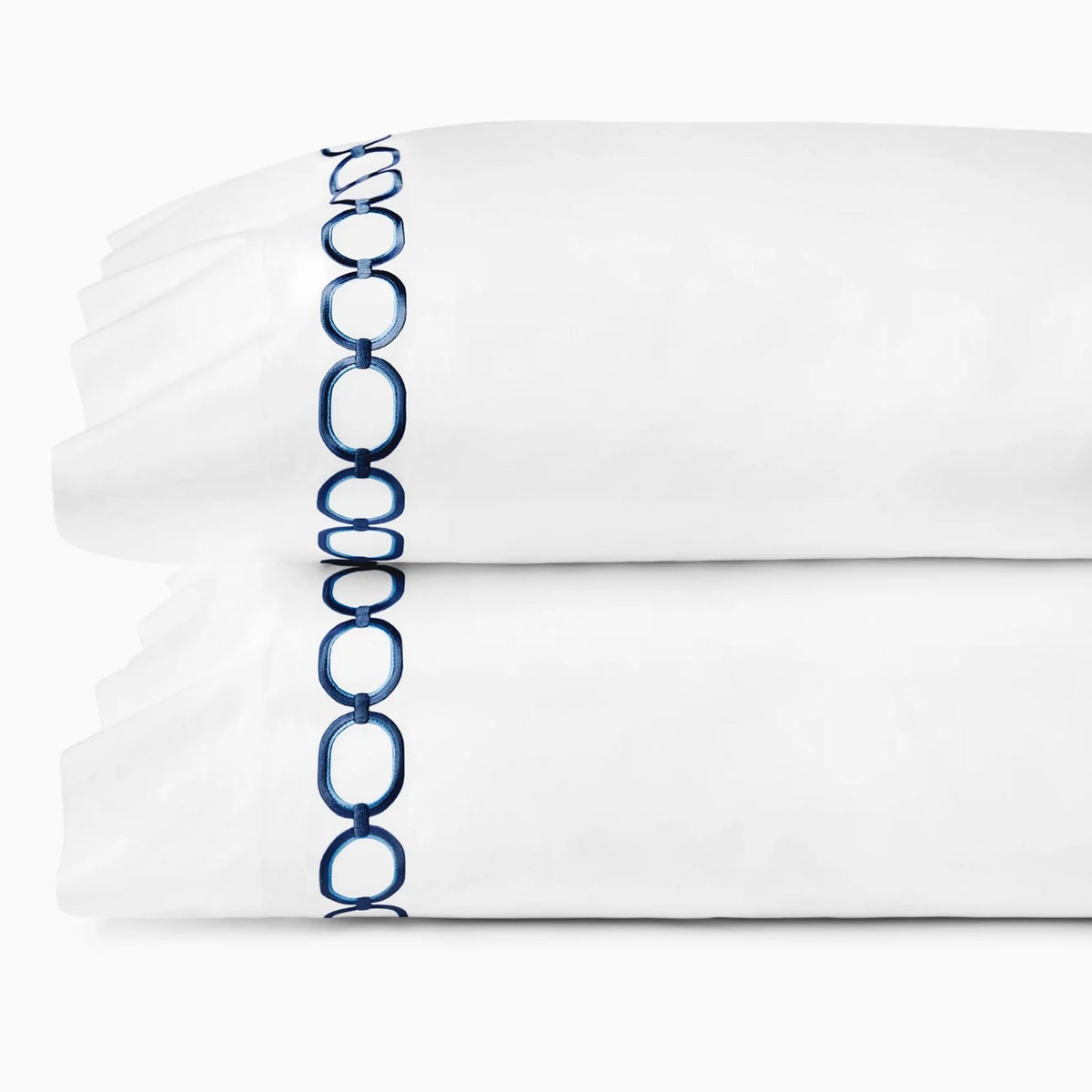 Pair of Pillowcase of Sferra Catena Bedding in Color White/Navy