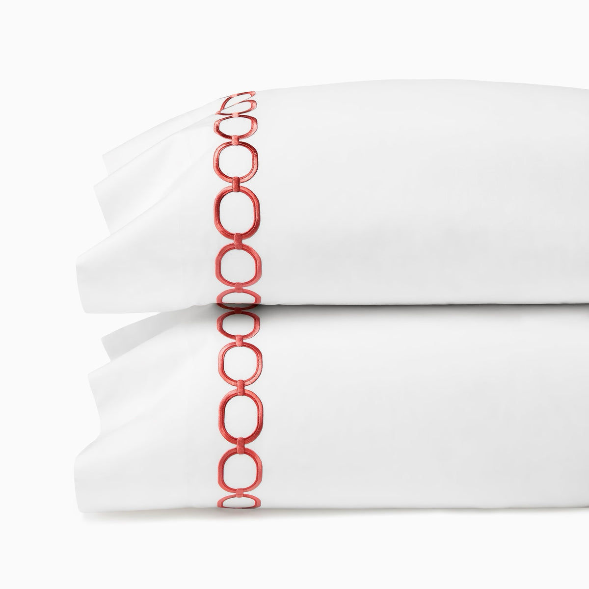 Pillowcases of Sferra Catena Bedding in White/Persimmon