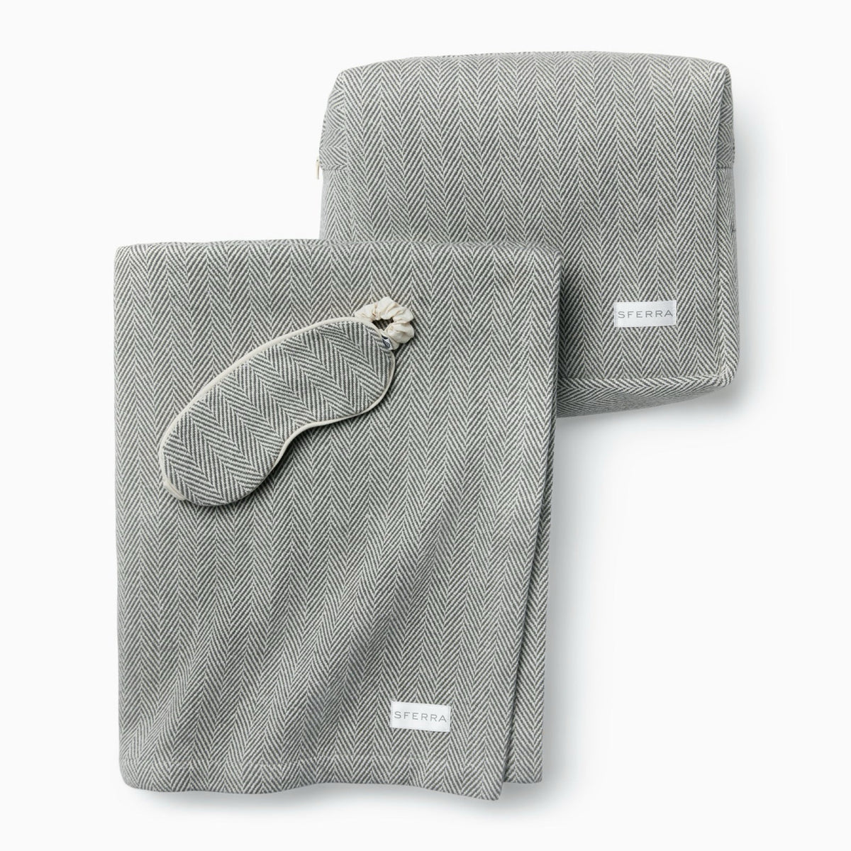 Sferra Celine Luxury Travel Set with Eyemask and Throw in Charcoal color