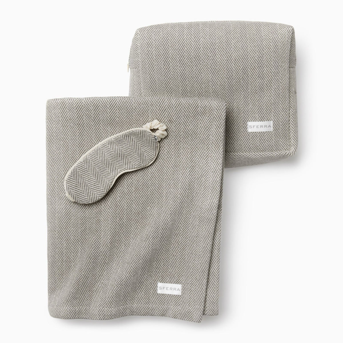 Sferra Celine Luxury Travel Set with Eyemask and Throw in Mushroom color