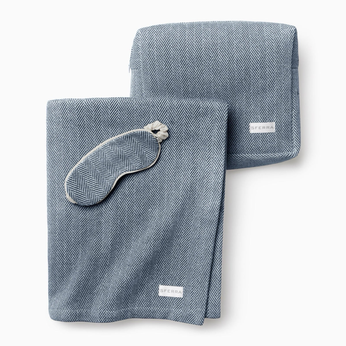 Sferra Celine Luxury Travel Set with Eyemask and Throw in Navy color
