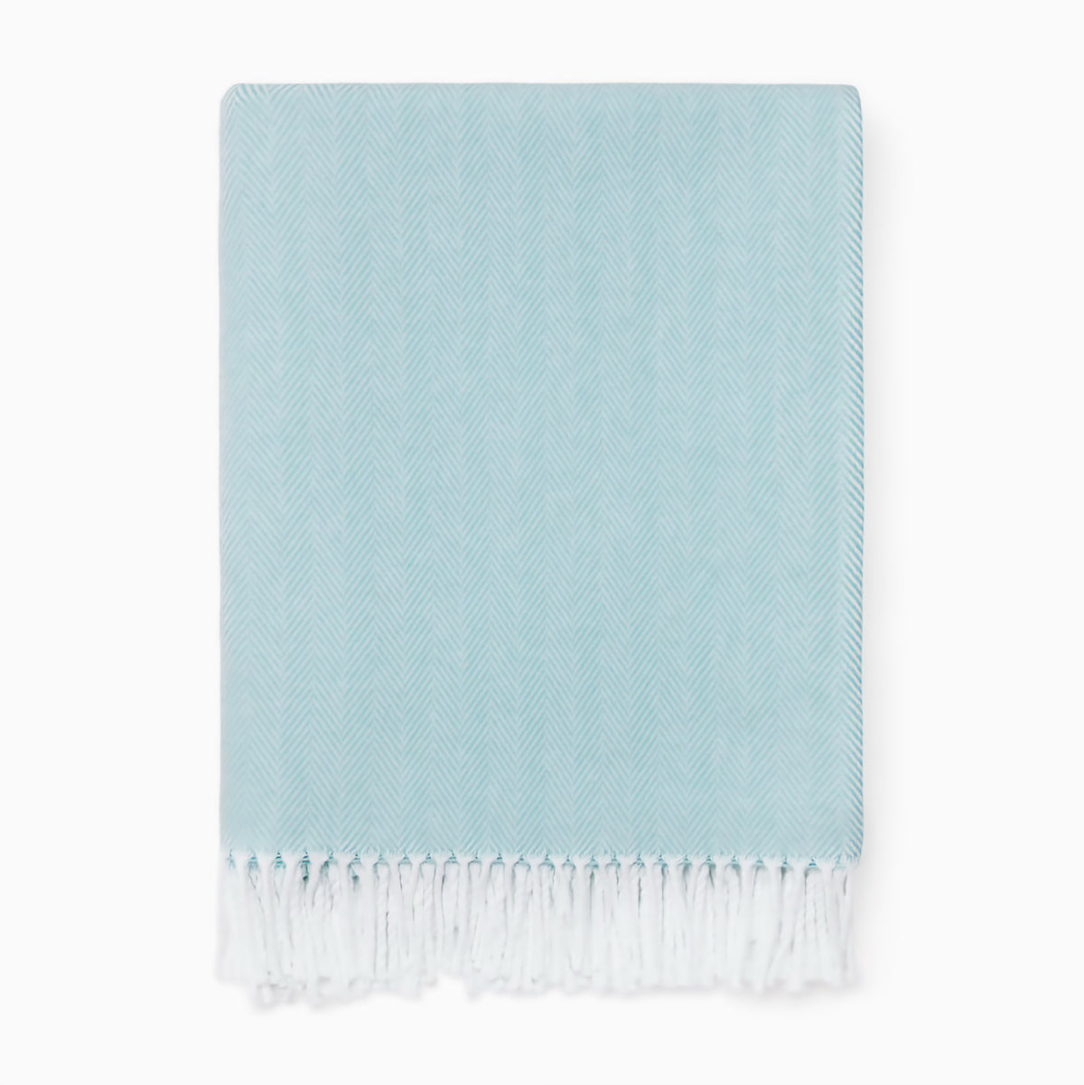 Folded Sferra Celine Throw Blanket in White and Aqua colors