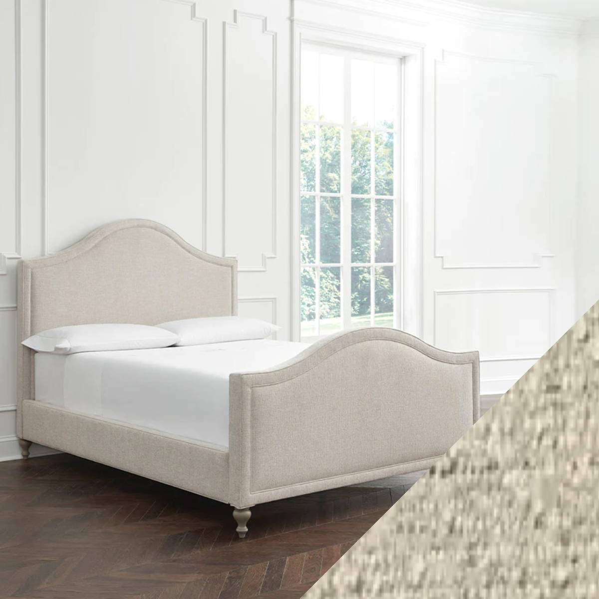 Full Sferra Charlotte Upholstered Bed with Linen Swatch