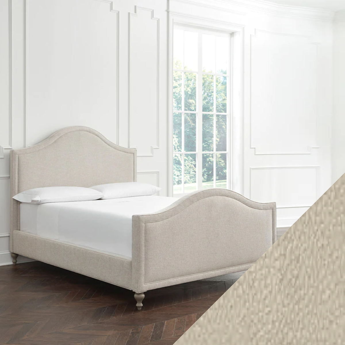 Full Sferra Charlotte Upholstered Bed with Natural Swatch