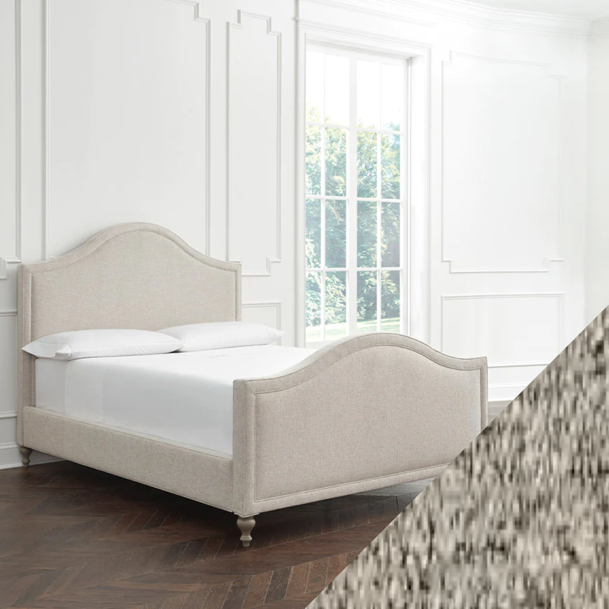 Full Sferra Charlotte Upholstered Bed with Pebble Swatch
