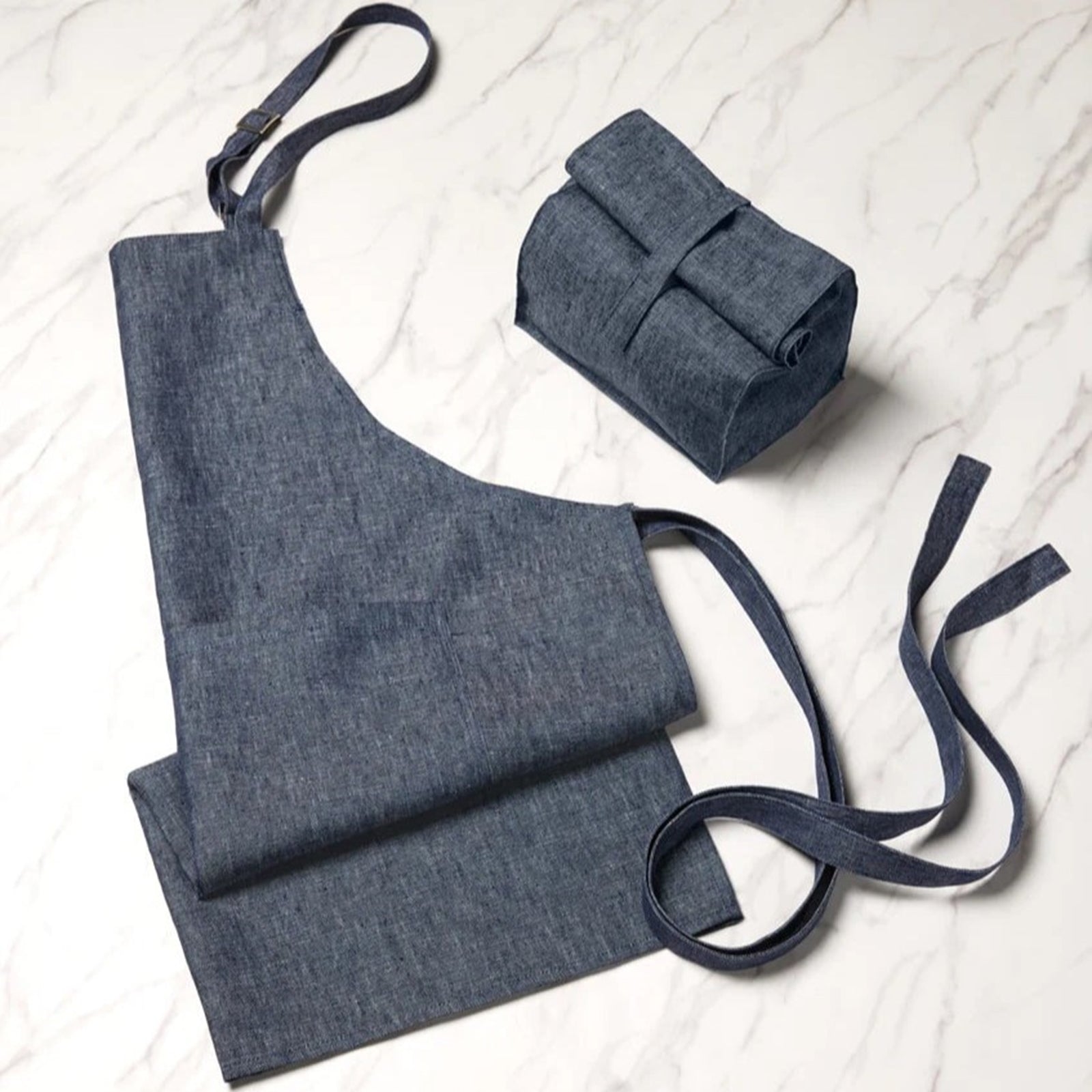 Sferra Cucina Apron with Bag in Denim Color