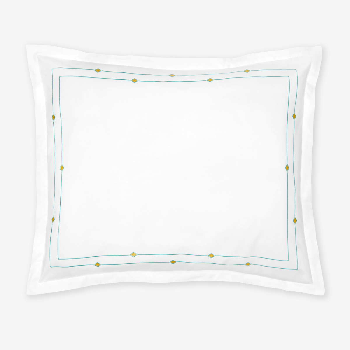 Sham Detail of Sferra Diamantini Bedding in White/Aqua Color