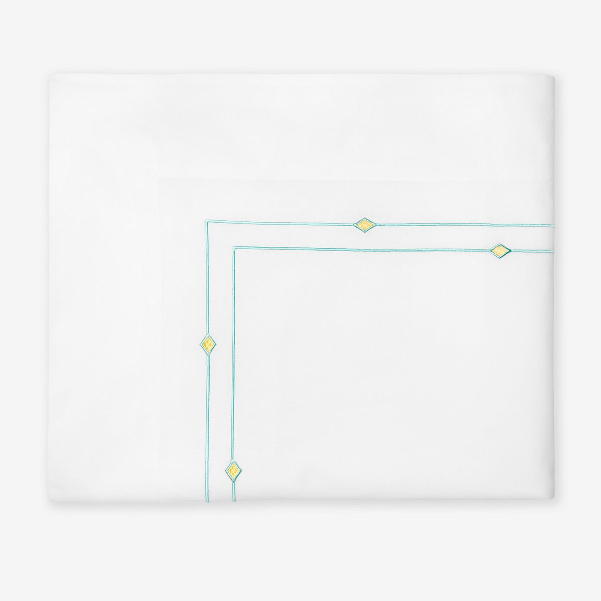 Flat Sheet of Sferra Diamantini Bedding in White/Aqua Color