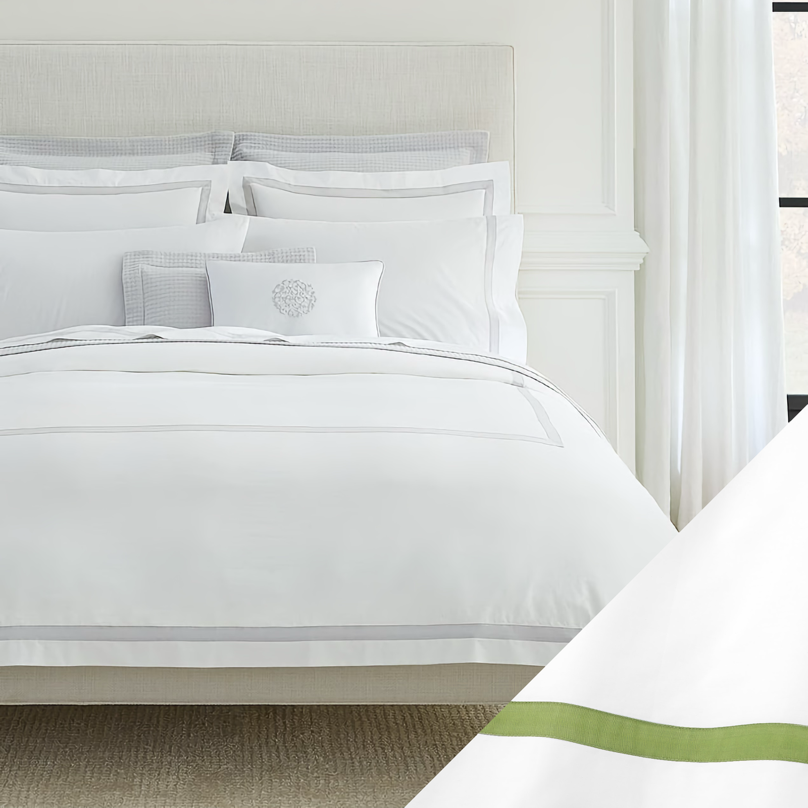 Sferra Estate Bedding with White and Apple Swatch