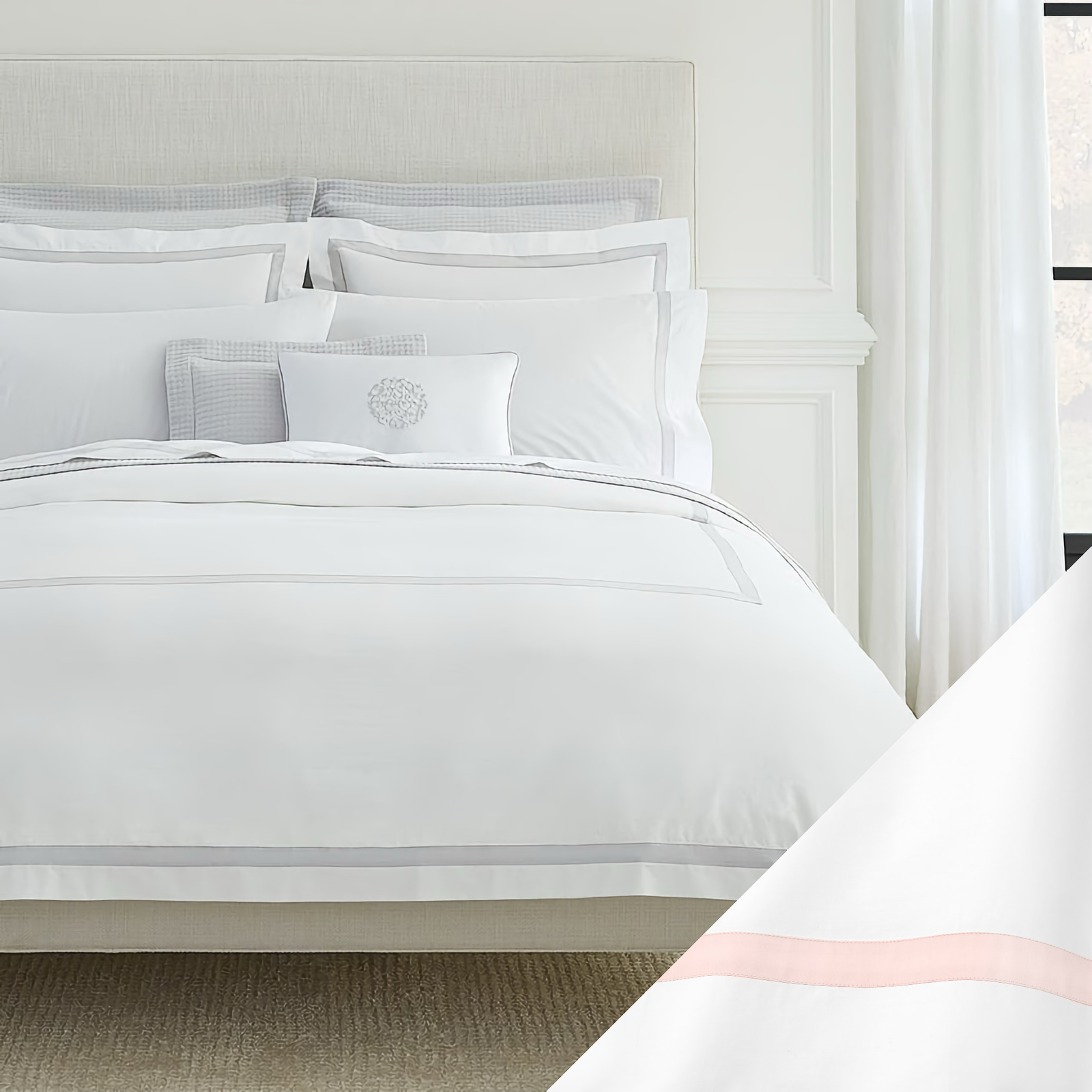 Sferra Estate Bedding with White and Petal Swatch
