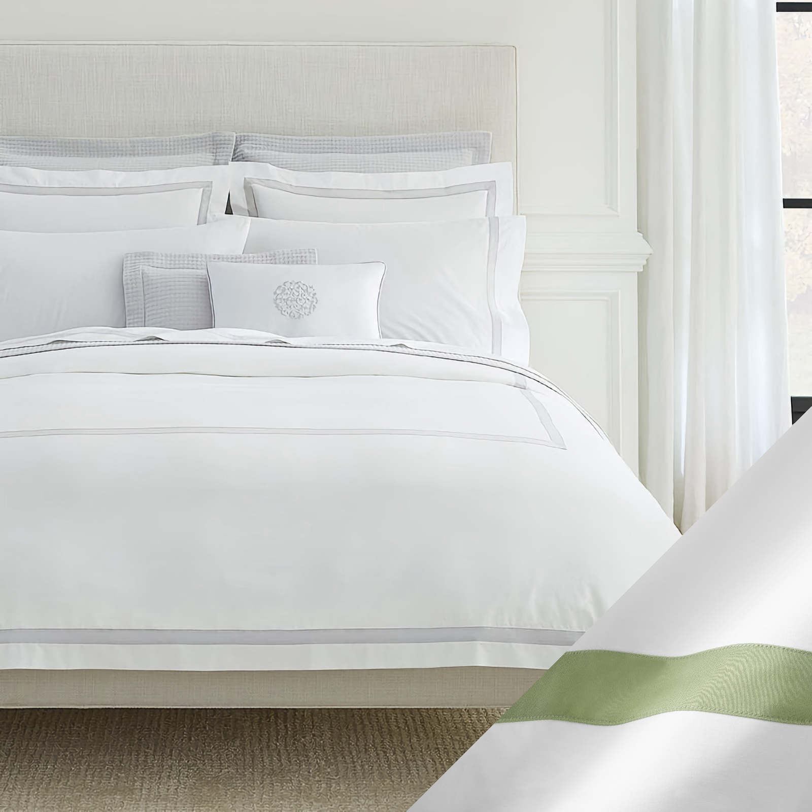 Sferra Estate Bedding with White and Willow Swatch