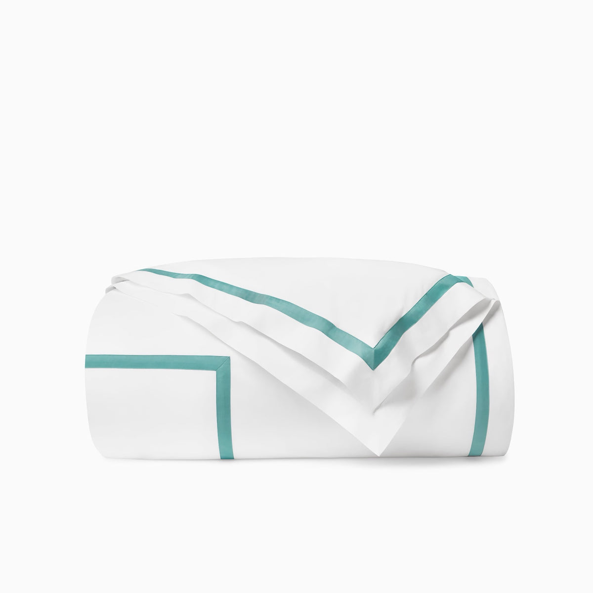 Folded Duvet Cover of Sferra Estate Bedding in White and Aqua color