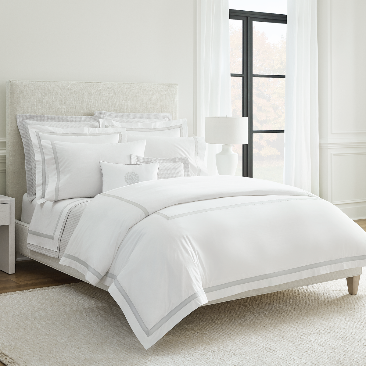 Full Bed Dressed in Sferra Estate Collection White Lunar Color