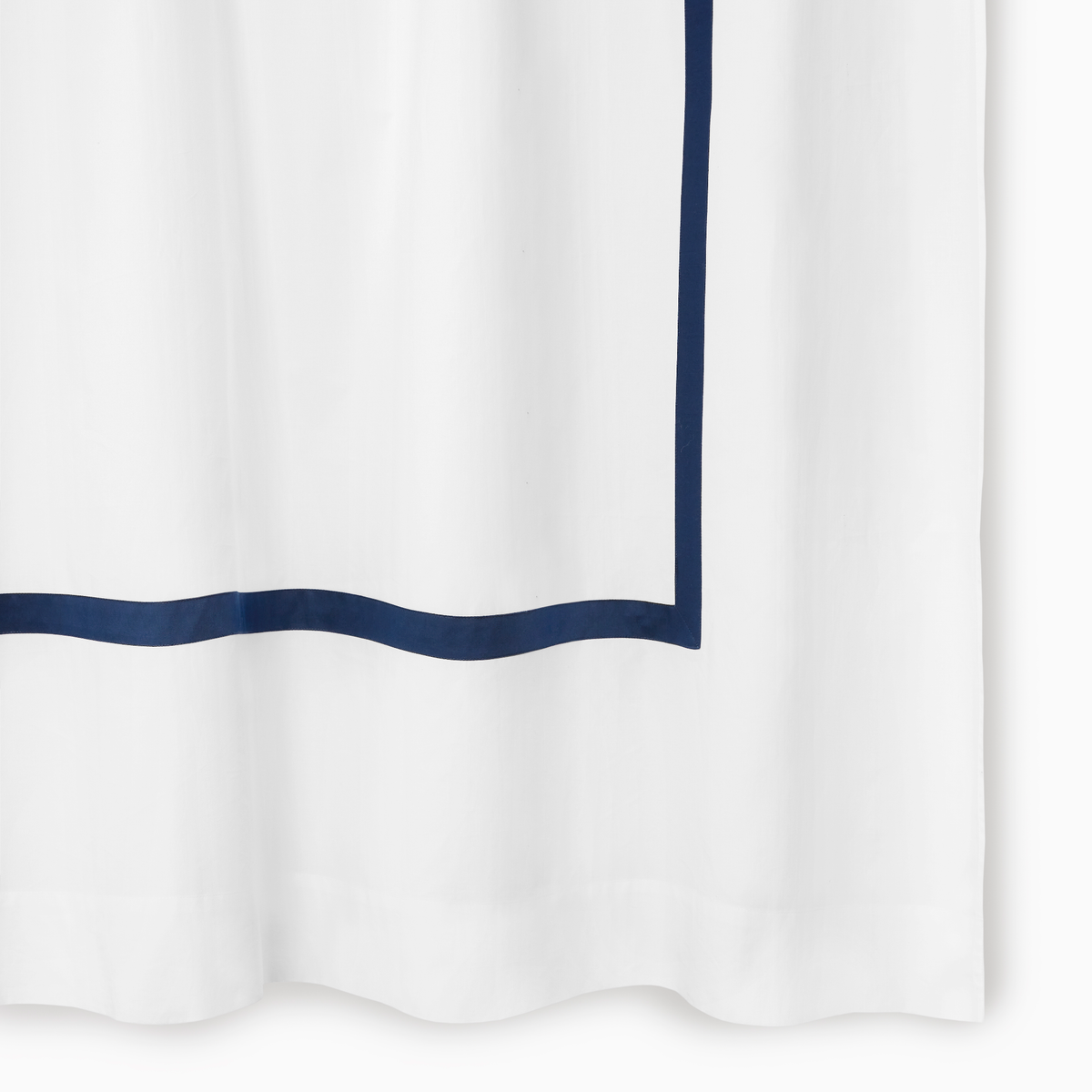 Fabric Closeup of Sferra Estate Shower Curtain in White and Navy Color