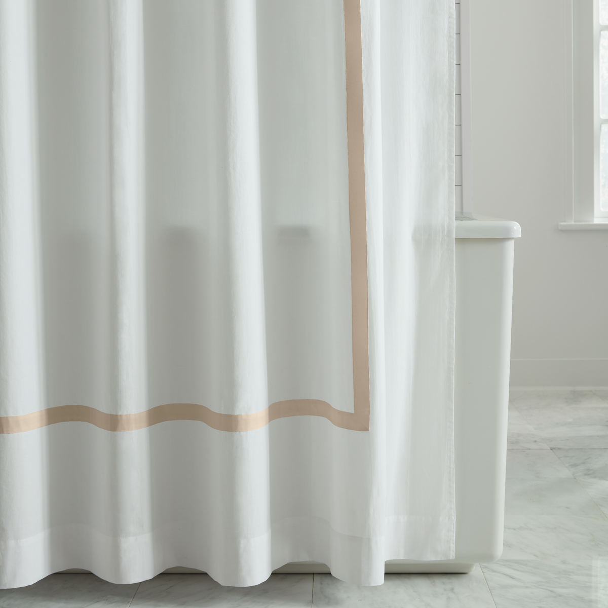 Bottom Photo of Sferra Estate Shower Curtain in White and Sand Color