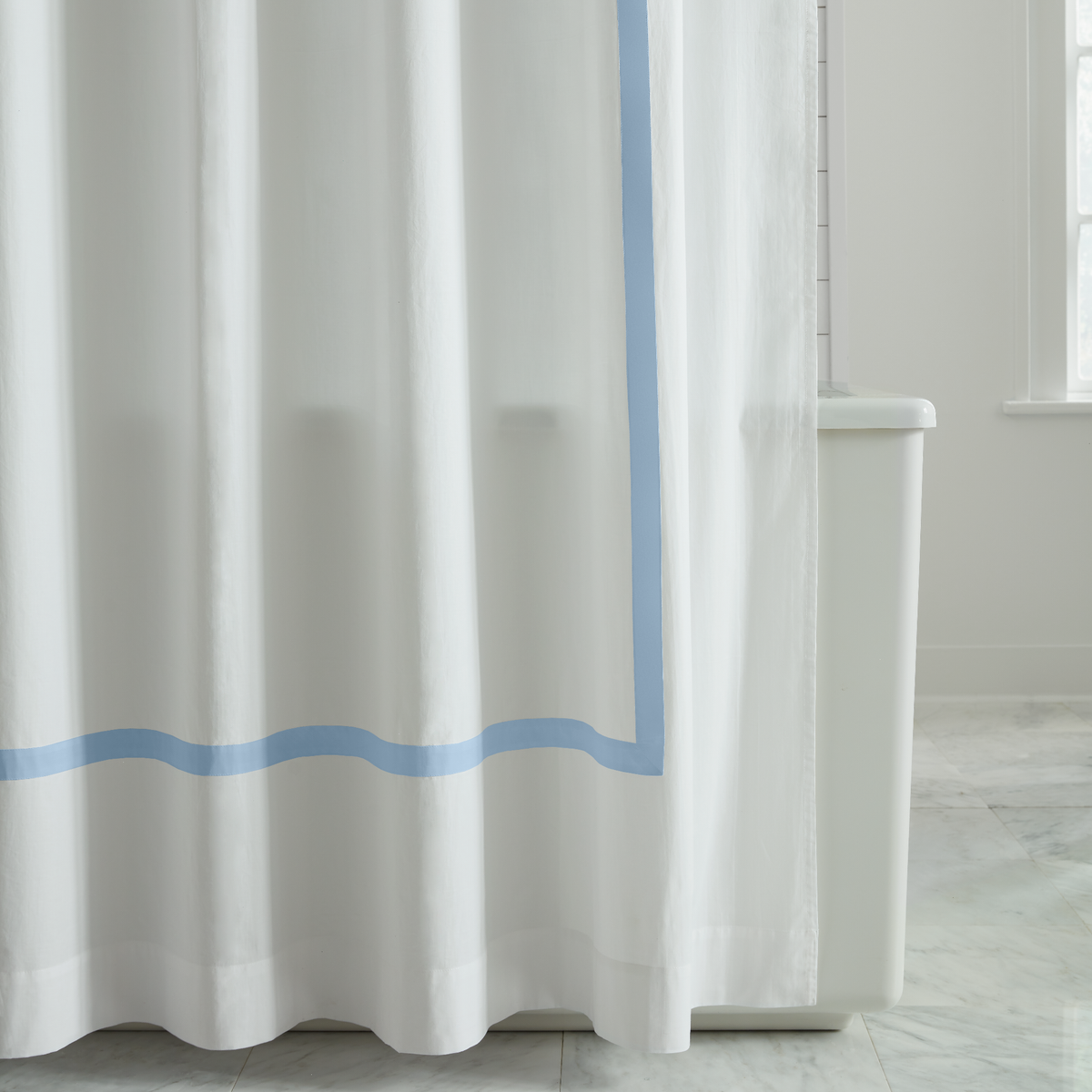 Bottom Photo of Sferra Estate Shower Curtain in White and Sea Color