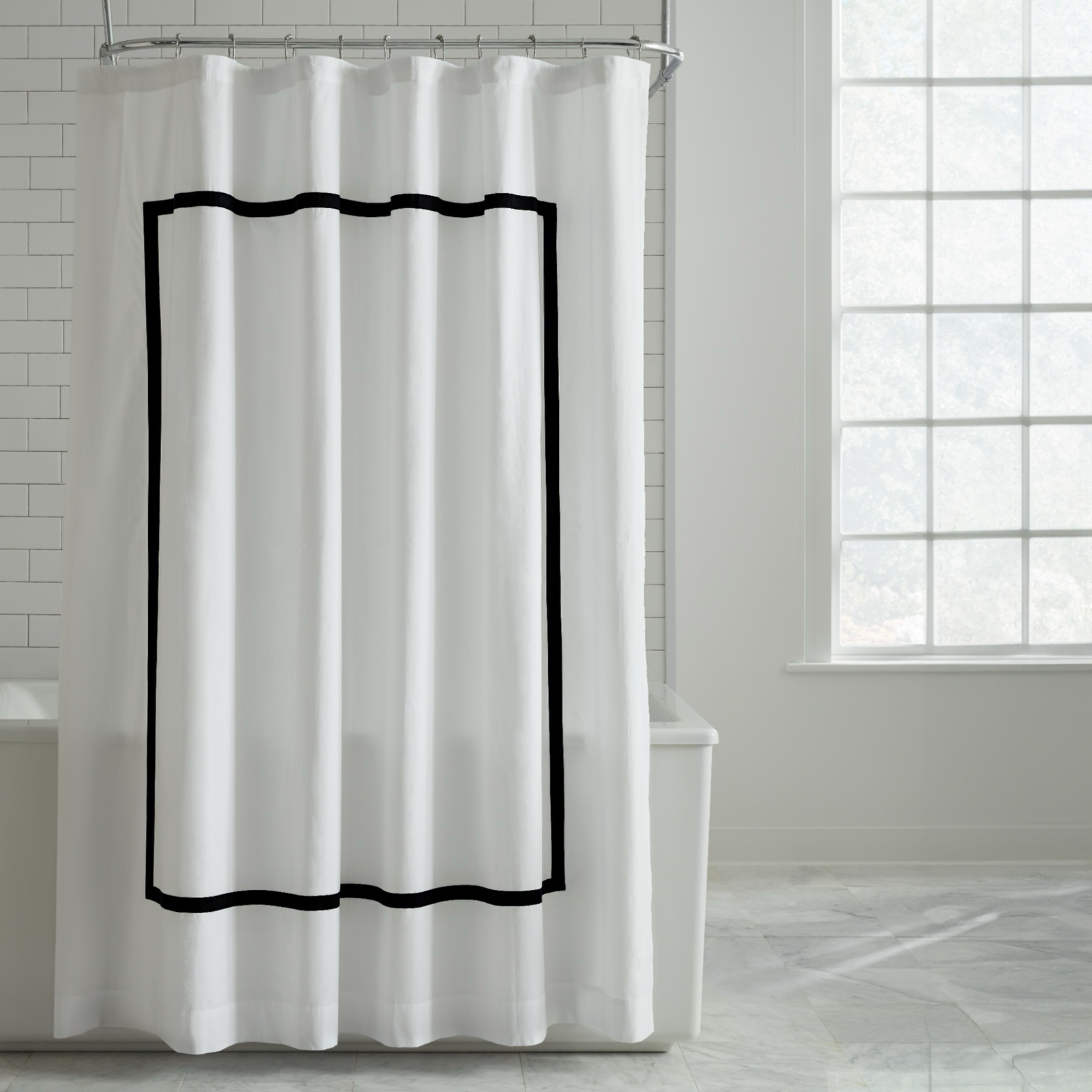 Full Photo of Sferra Estate Shower Curtain in White and Black Color