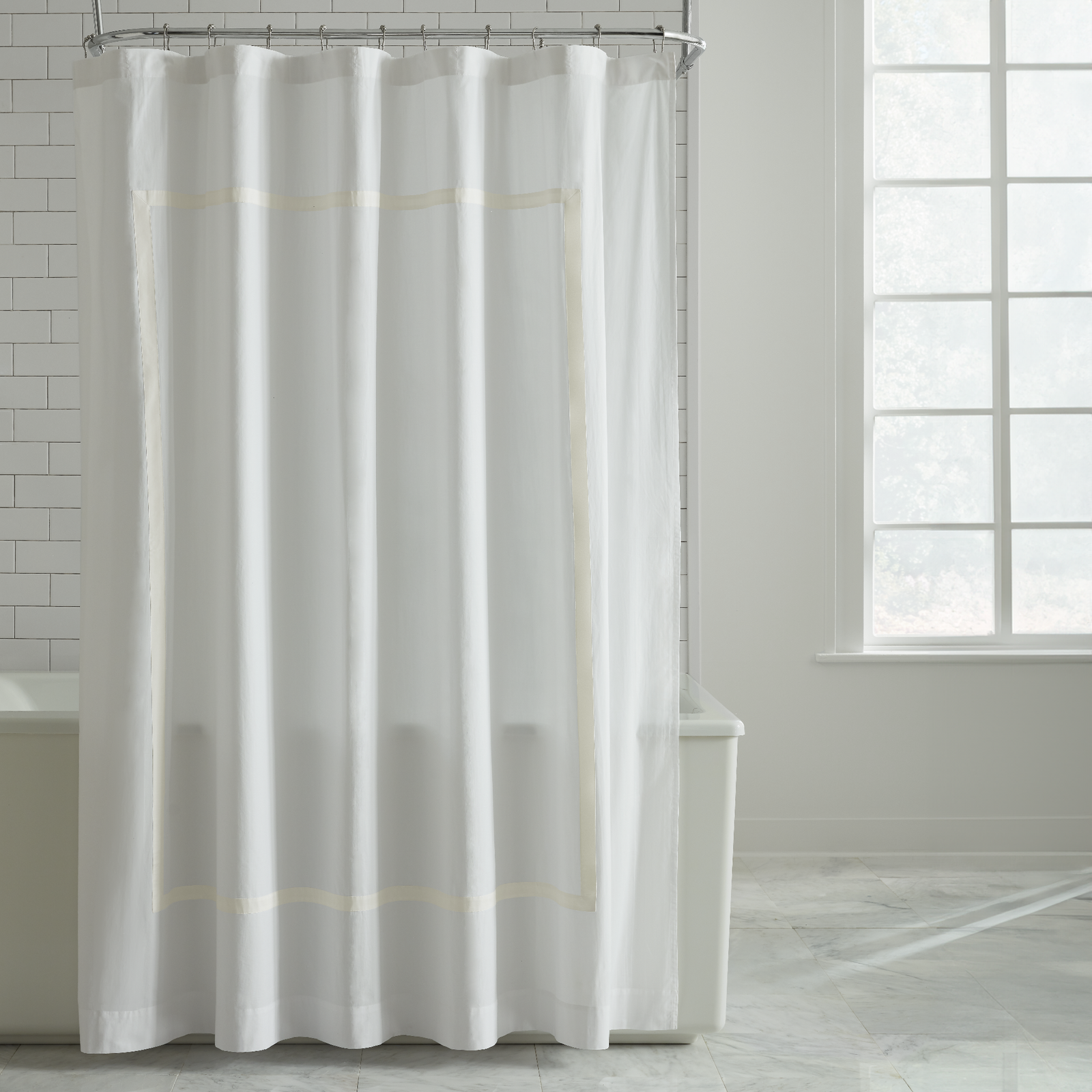 Full Photo of Sferra Estate Shower Curtain in White and Ivory Color