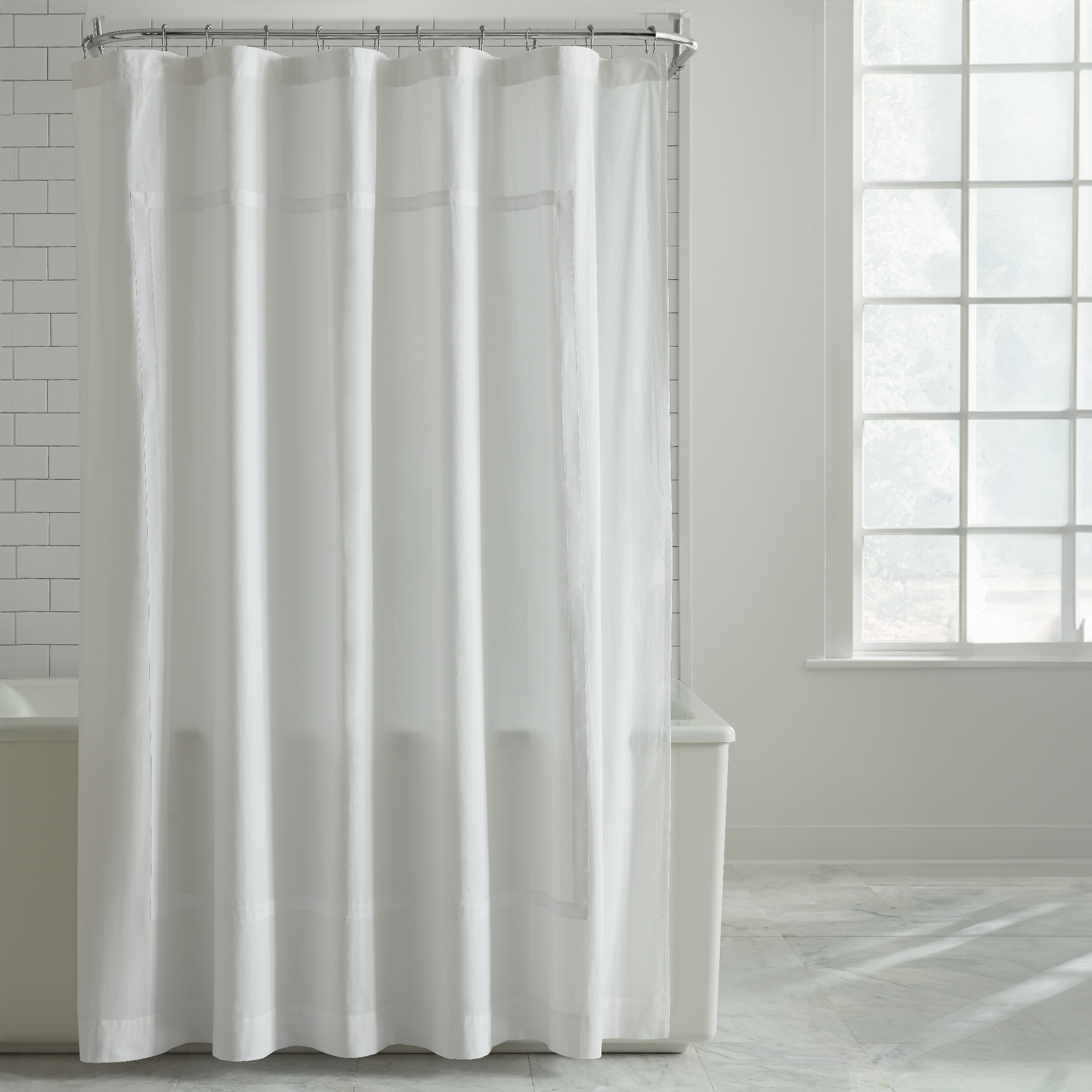 Full Photo of Sferra Estate Shower Curtain in White and White Color