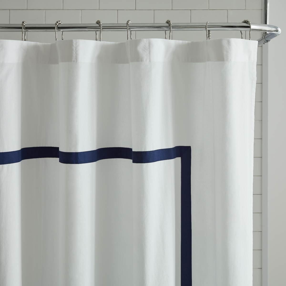 Top Photo of Sferra Estate Shower Curtain in White and Navy Color