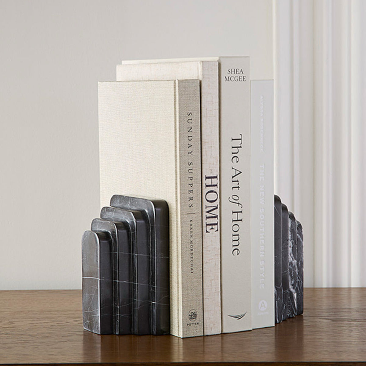 Tabletop Sferra Fermalibri Marble Bookends in black with books 
