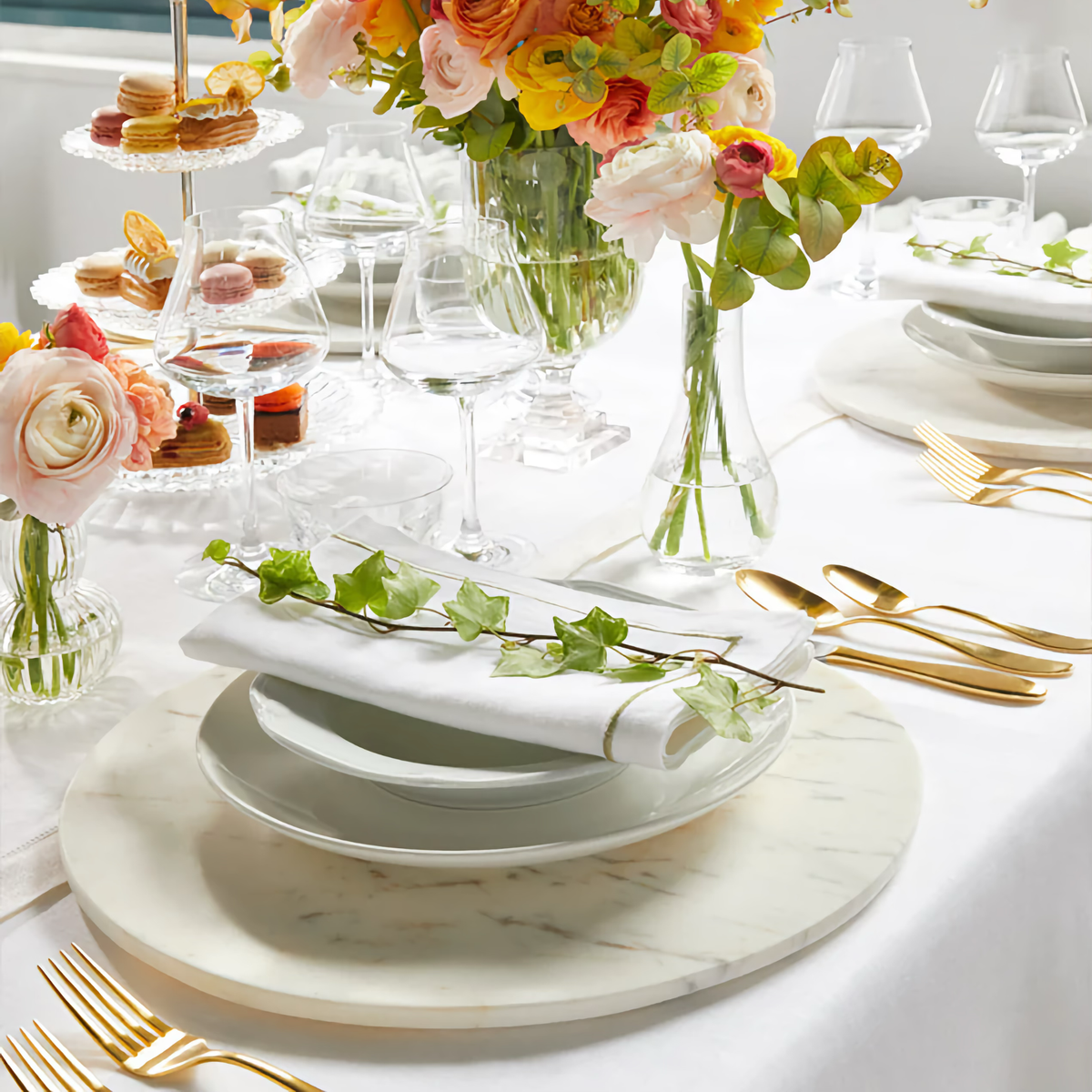 Closeup of Table Setting with Sferra Filetto Runner