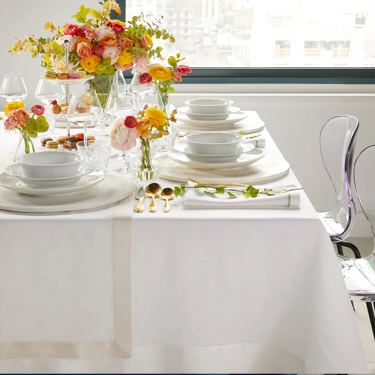 Side View of Table Setting with Sferra Filetto Runner