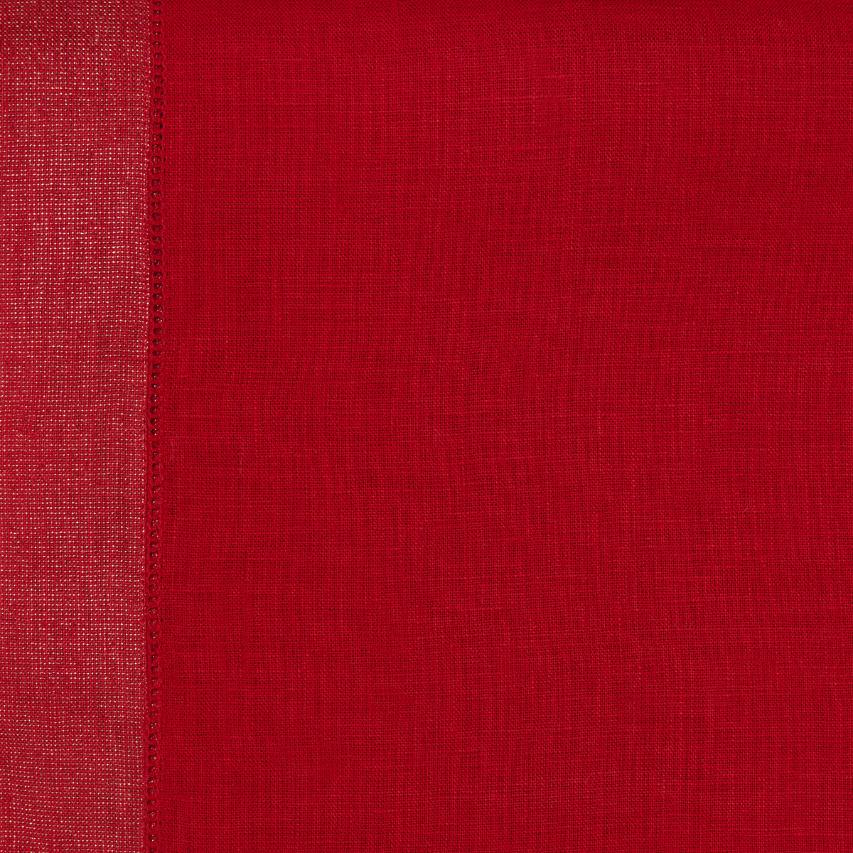 Fabric Closeup of Sferra Filetto Table Linens Fabric Red Gold