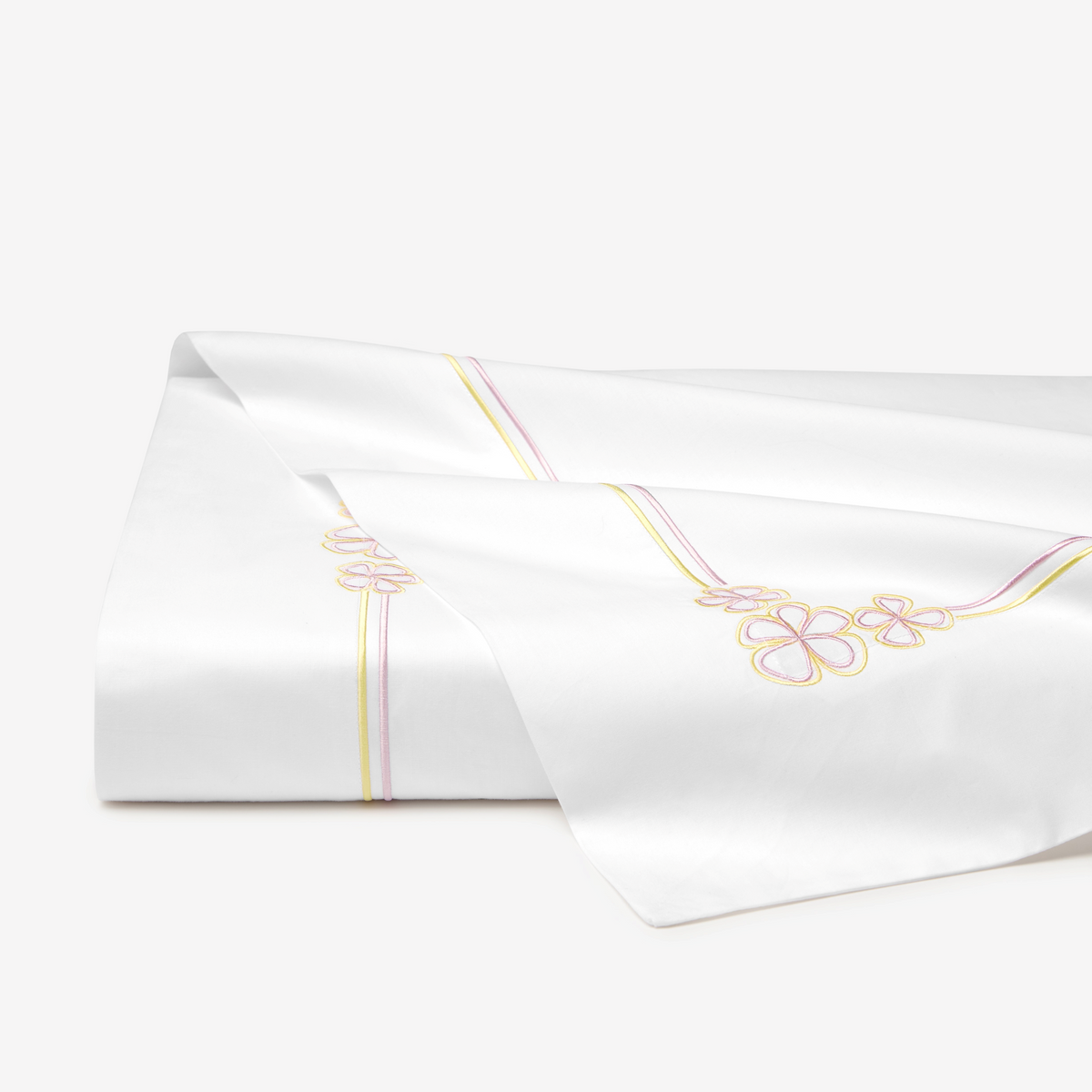Sferra Fiorina Bedding Folded Flat Sheet in White/Carnation Color