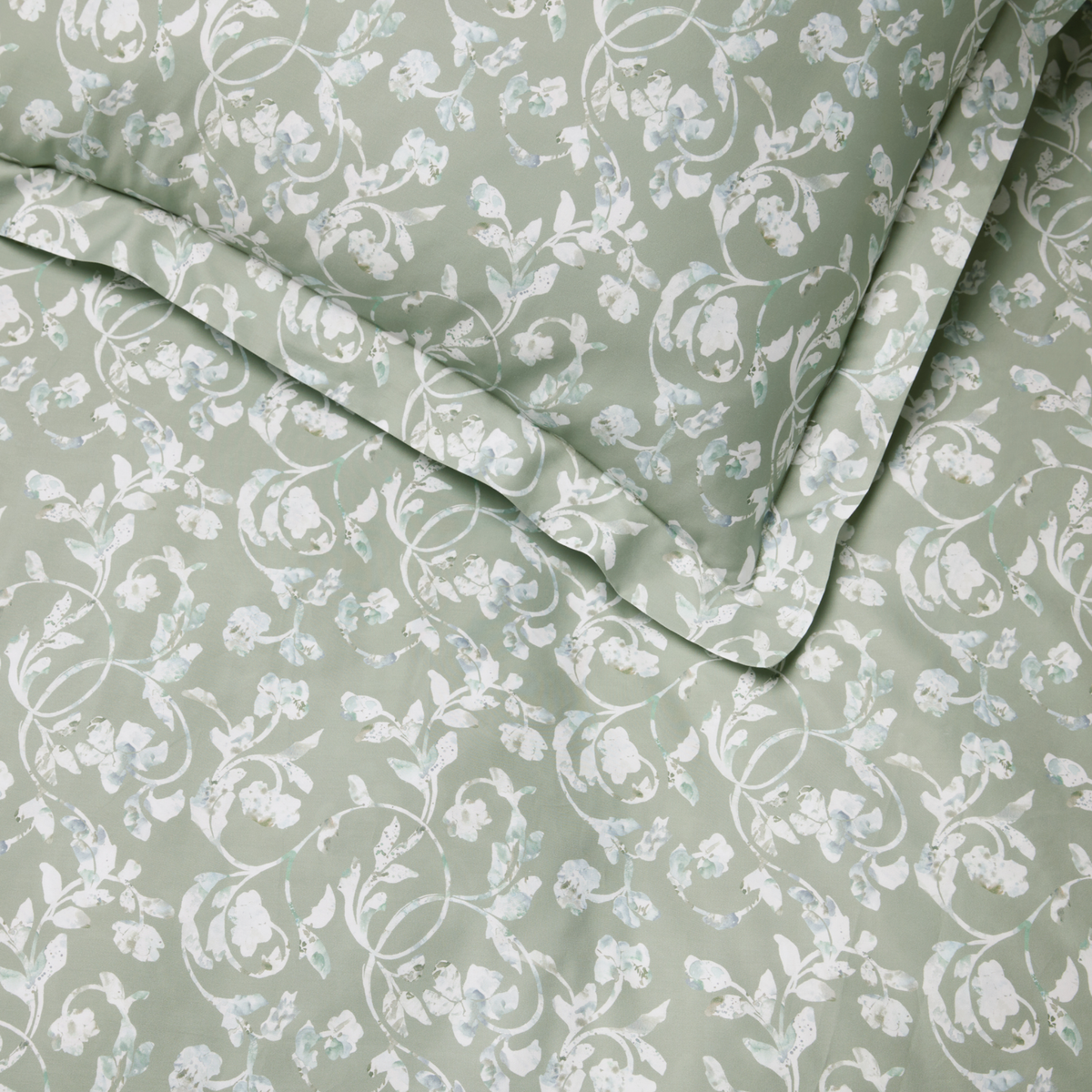 Detail View of Sferra Fronda Duvet Cover and Shams in Sage