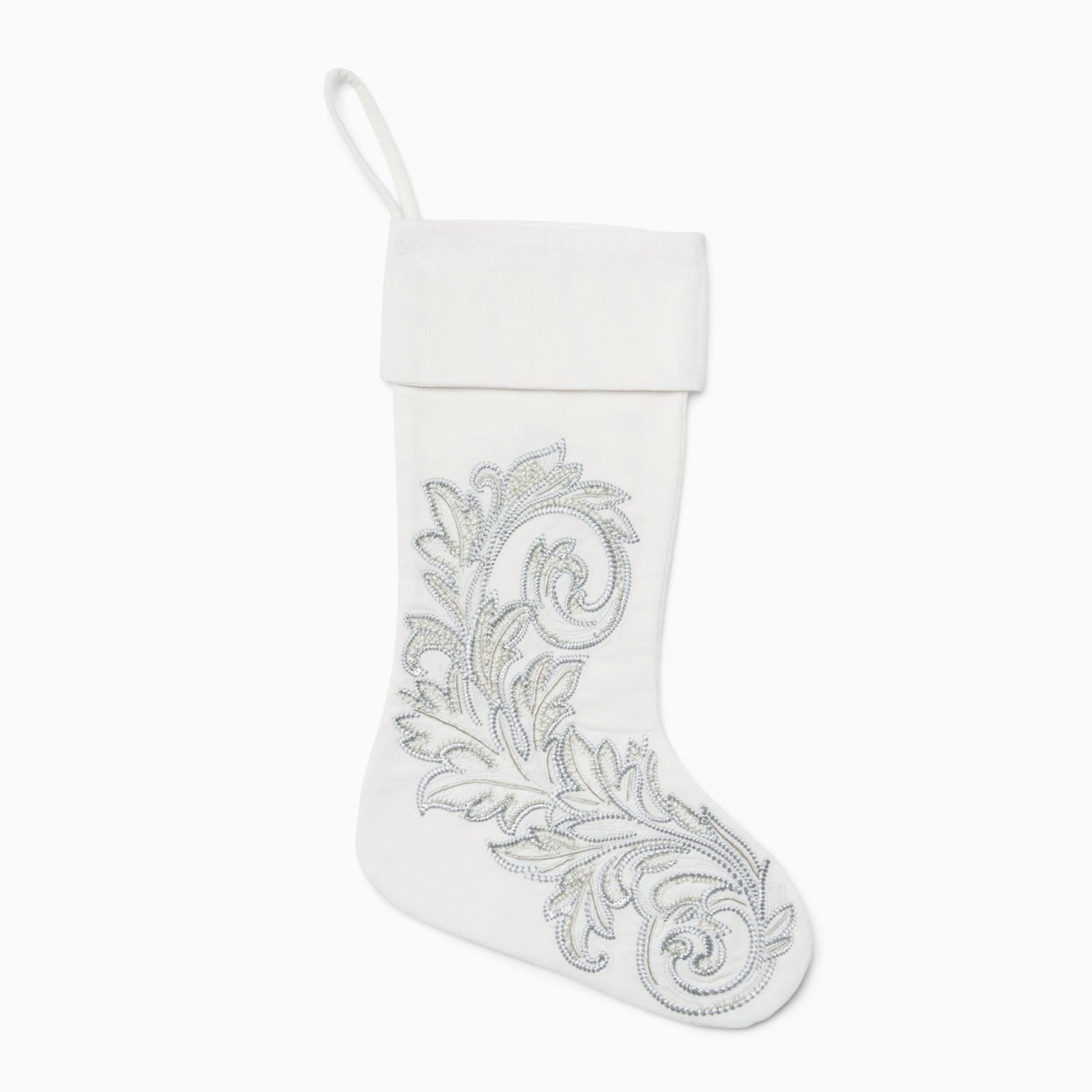 Sferra Frosty Holiday Stocking in Ivory and Silver