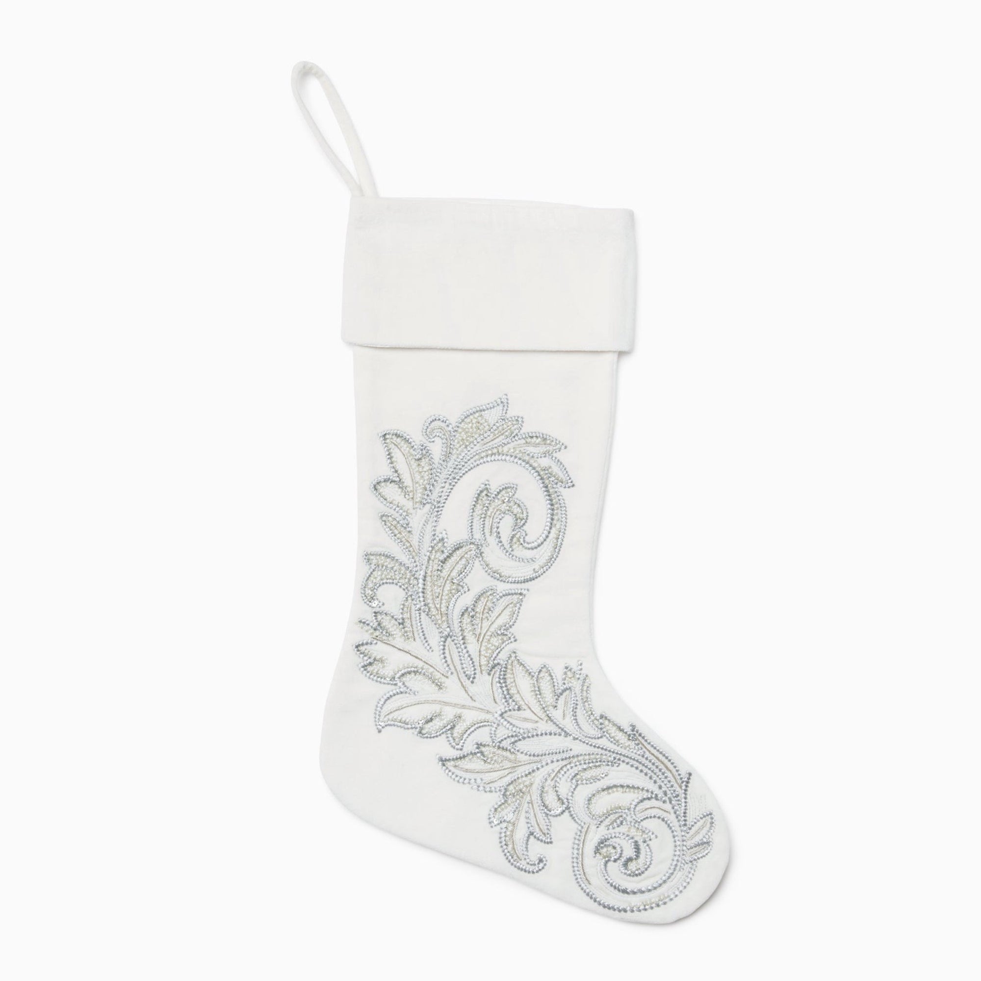 Sferra Frosty Holiday Stocking in Ivory and Silver