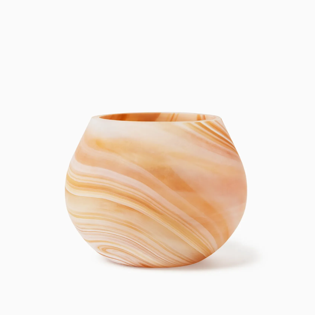 Almond Sferra Giove Marbled Votive Holder—a stunning piece of unique home decor against a white background