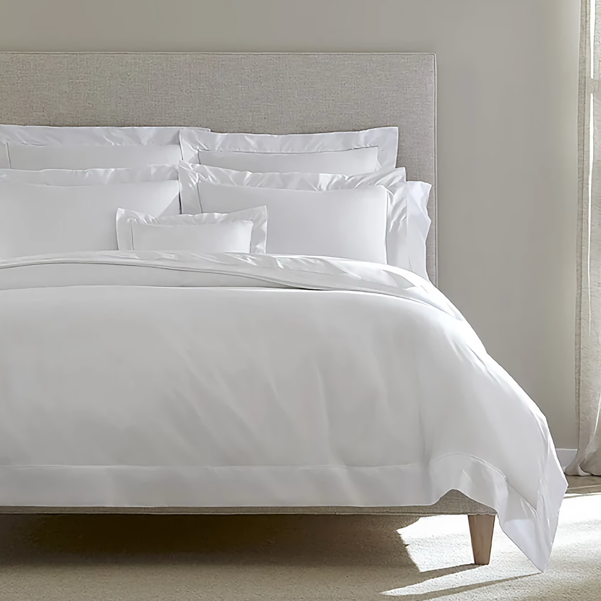 Corner View of Full Bed Dressed in Sferra Giza 45 Corto Percale Collection in Color White