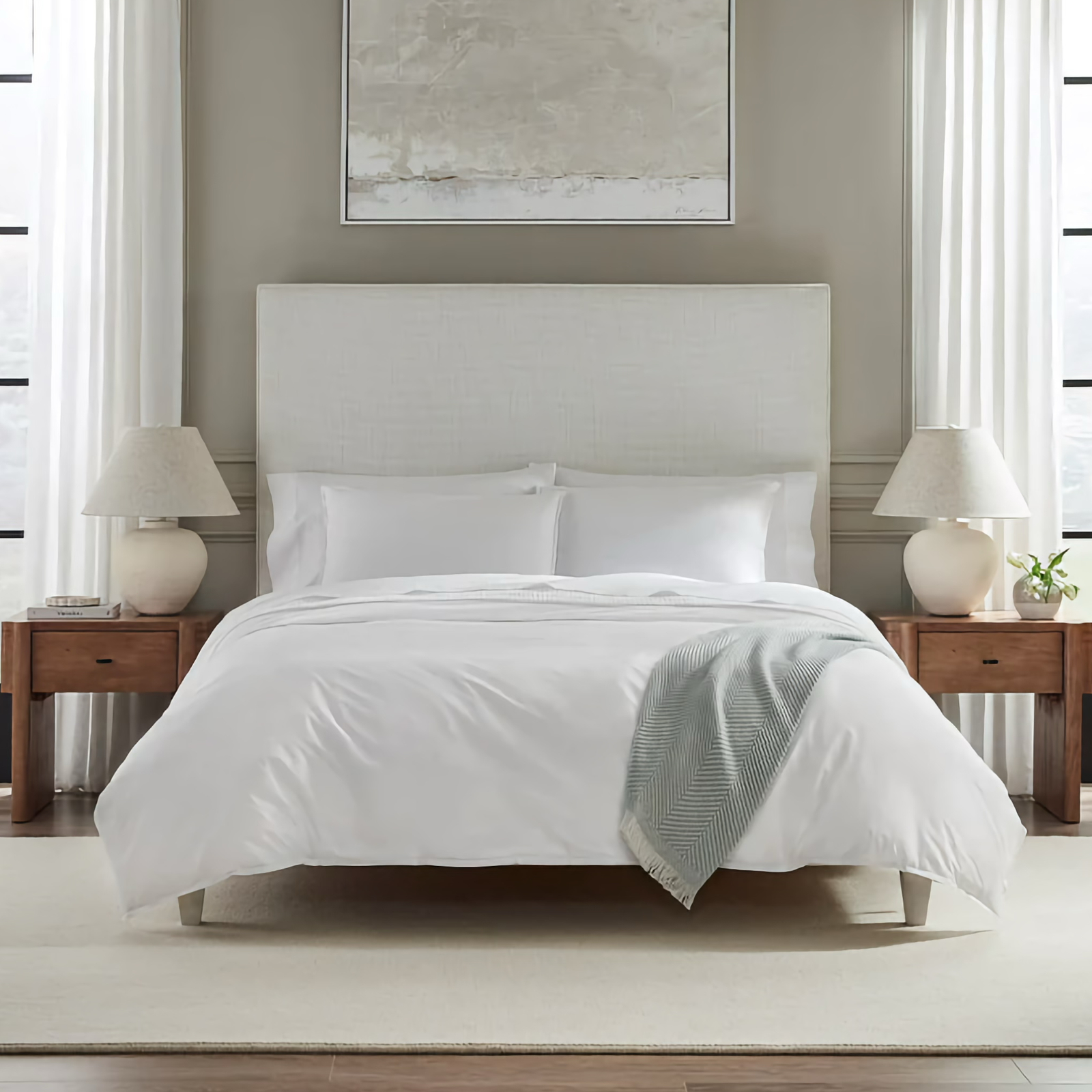 Full Bed Dressed in Sferra Giza 45 Corto Percale Collection in Color White