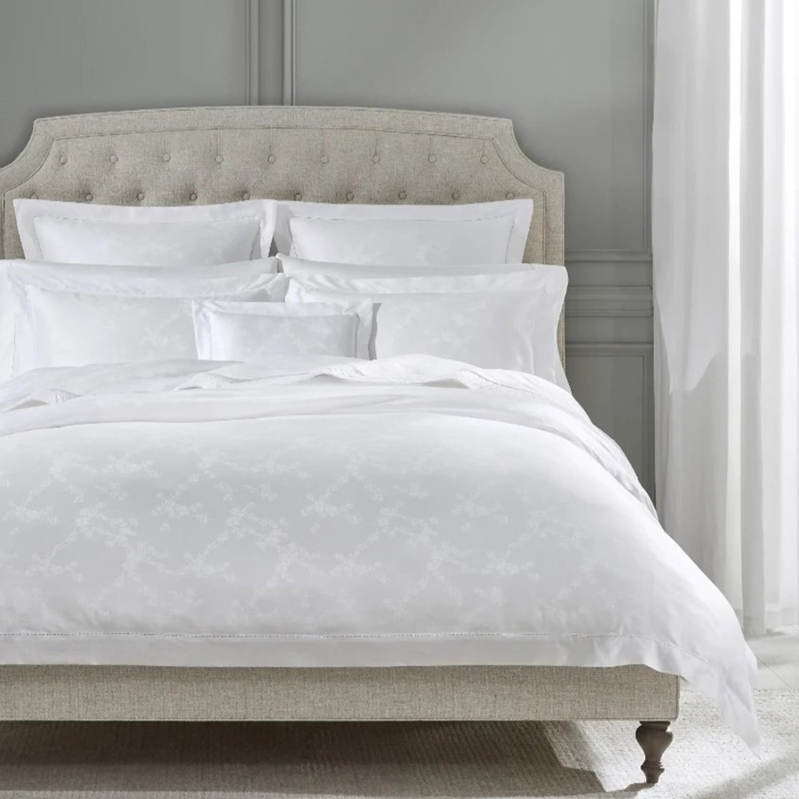 Bed Dressed in Sferra Giza 45 Natura Bedding in White Color